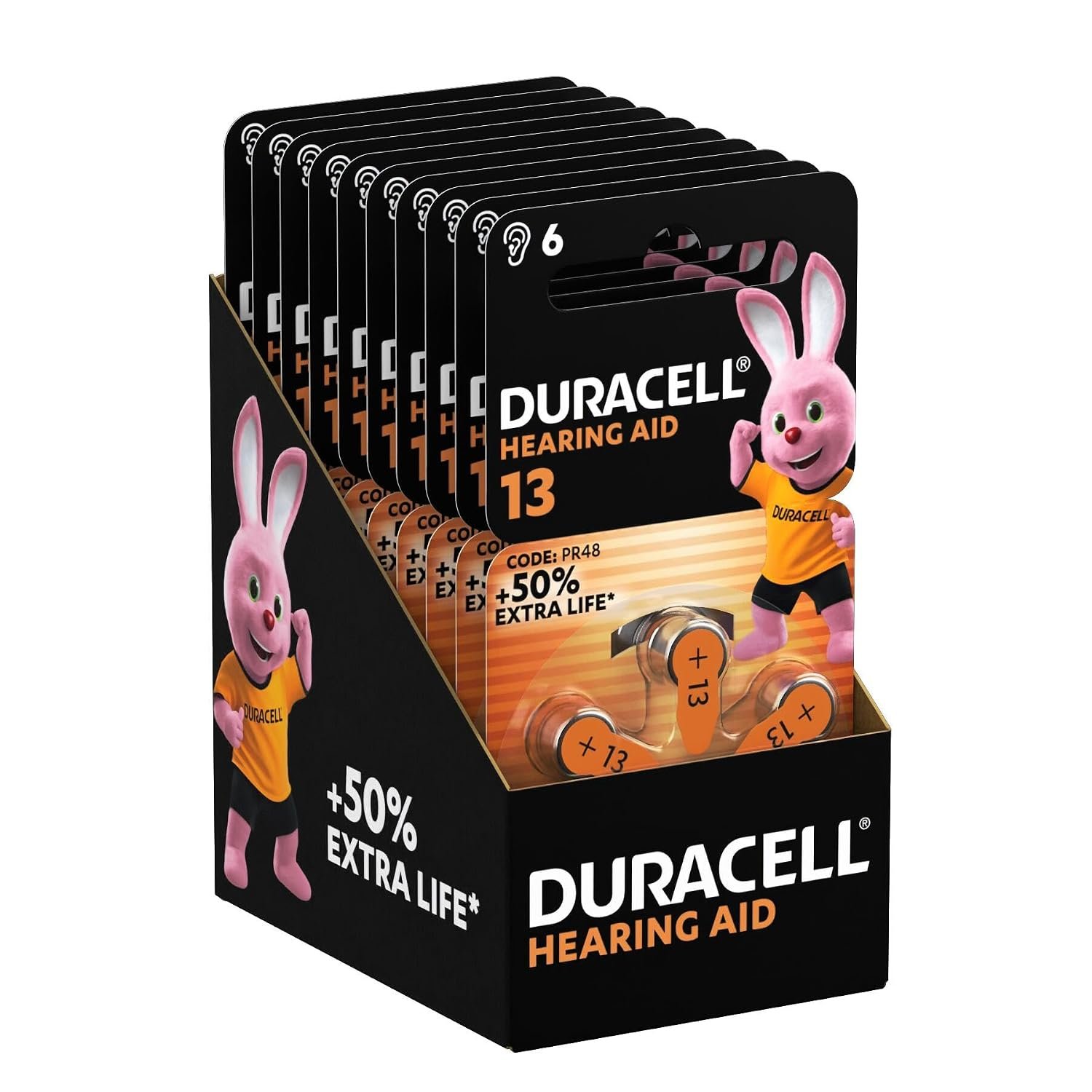 Duracell size 13 Hearing Aids batteries (pack of 60) +50% Extra Life, Easy Installation, 100% recyclable packaging, guaranteed 4 years in storage