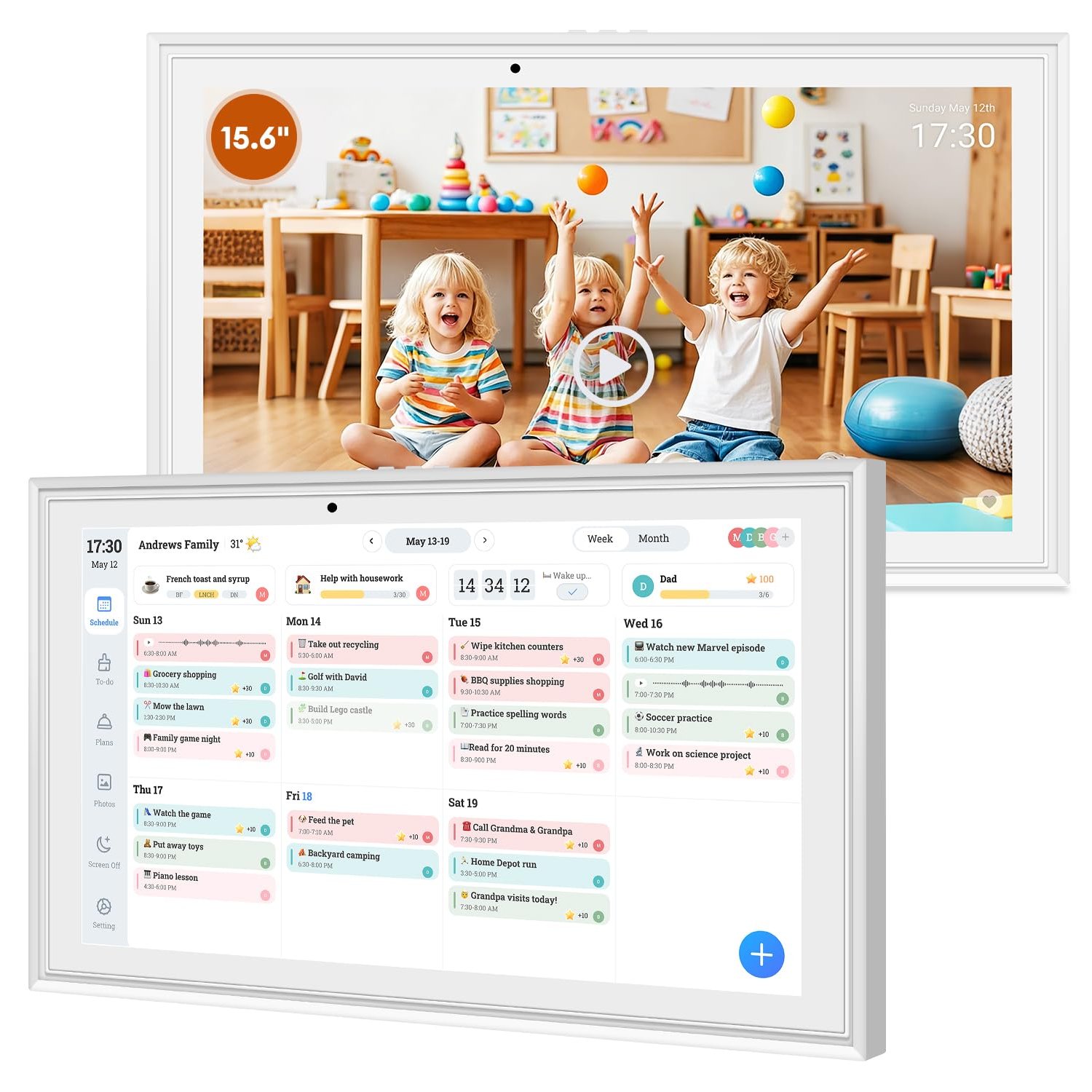Hesmor 15.6" Digital Calendar 1080P Chore Chart Smart Touchscreen Interactive Display for Family Schedules, Great for Organizing 2025-2026 Wall Planner & Cloud Photo Frame and Art Gallery, 32GB