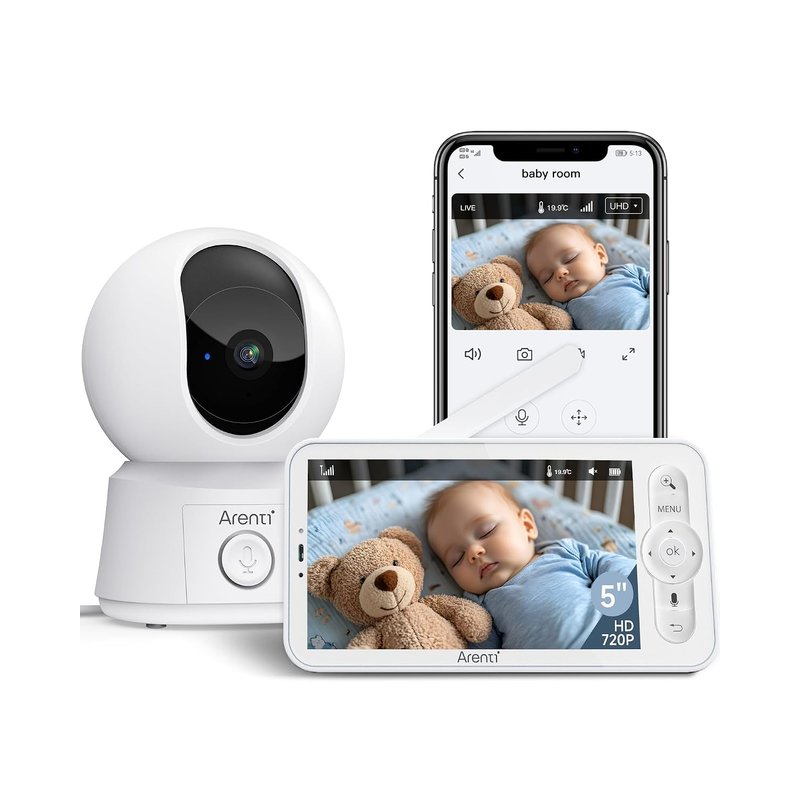 ARENTI 1080P Wi-Fi Baby Monitor with Camera and App,Night Vision,Split Screen,3350mAh Battery,Pan Tilt,Auto Tracking,300m Long Range,Temperature Sensor,Cry&Motion Detection,2 Way Audio