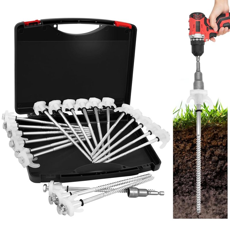 20 Pack 8 Inch Screw-in Camping Pegs - Glow in The Dark Tent Pegs with Hex Driver & Storage Case for Secure Ground Anchoring on All Terrains(White)