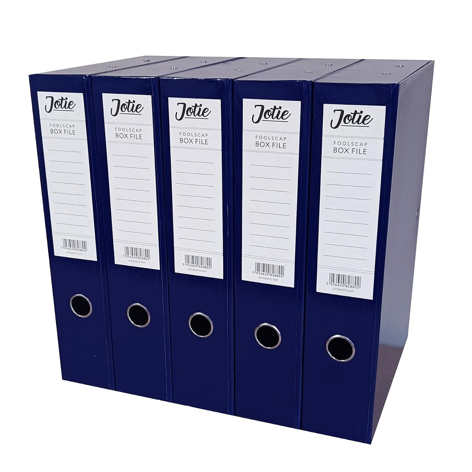 Box File with Lockspring, Ring Pull & Catch - Glossy Finish, 75mm Spine - Ideal Document Organiser for Office, School, Paperwork Storage - Foolscap Box Files Pack of 5 (Navy Blue)