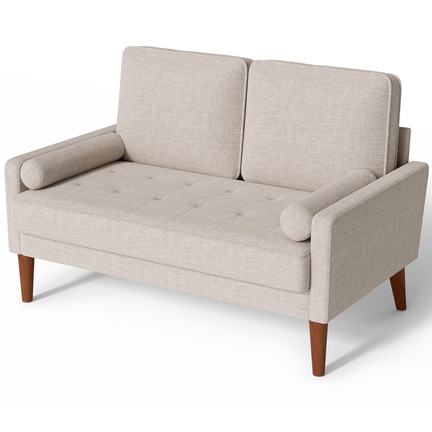 Vesgantti Linen Sofa With Spring Cushion - Small 2 Seater for Living Room, Bedroom, Office - Comfy Couch With Armrests - Modern Love Seat in Ashbeige