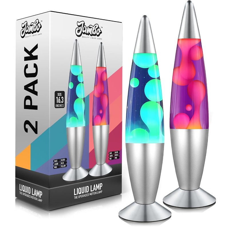 Jambo 2 Pack- 16" Beautiful Lamp- Blue with Yellow/Green Wax and Purple with Pink Wax, Relaxing Liquid Lamp, Night Light Nightlight, Lamps for Adults Teens Kid