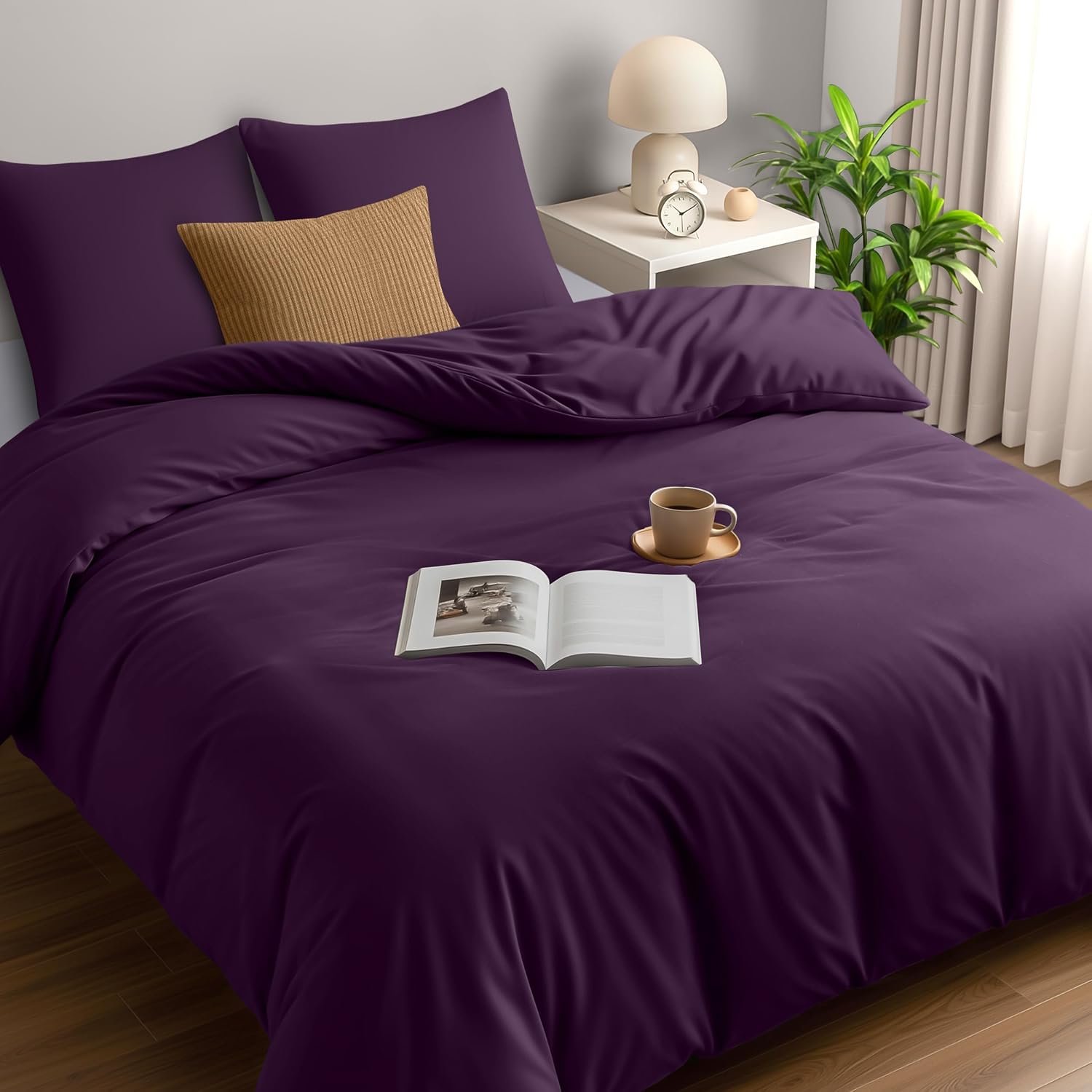 Utopia Bedding Bedding Set - Microfiber Duvet Cover 260x240 cm + 2 Pillowcases 65x65 cm - Purple