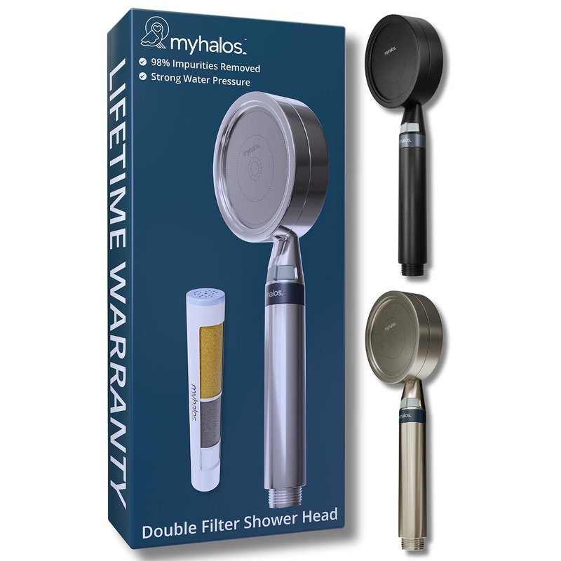 MyHalos® Shower Filter for Hard Water UK - High Pressure Filter Shower Head Set (no Hose) to Reduce Chlorine, Water Softener - Easy to Install Power Filtered Showerhead (Chrome)