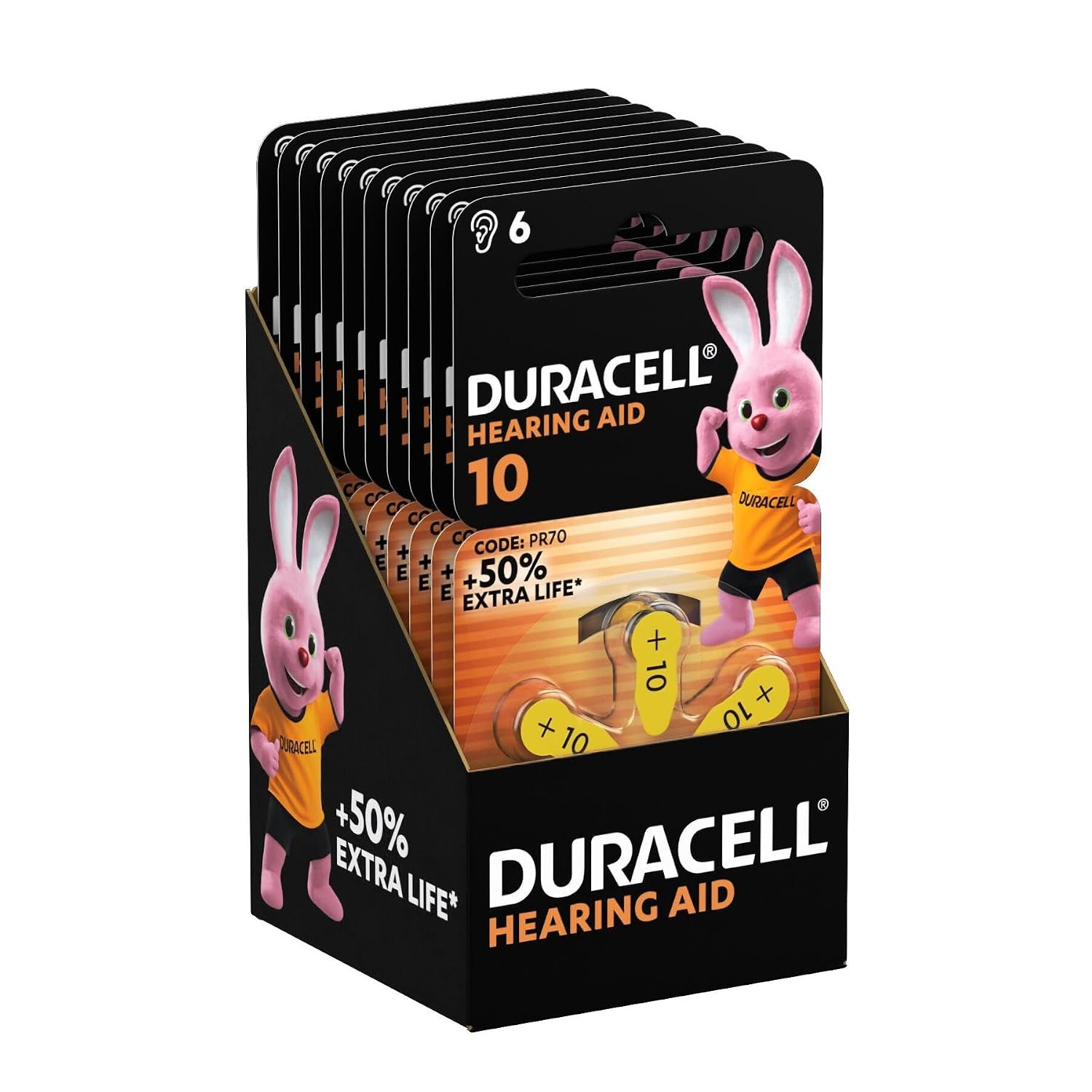 Duracell size 10 Hearing Aids batteries (pack of 60) +50% Extra Life, Easy Installation, 100% recyclable packaging, guaranteed 4 years in storage