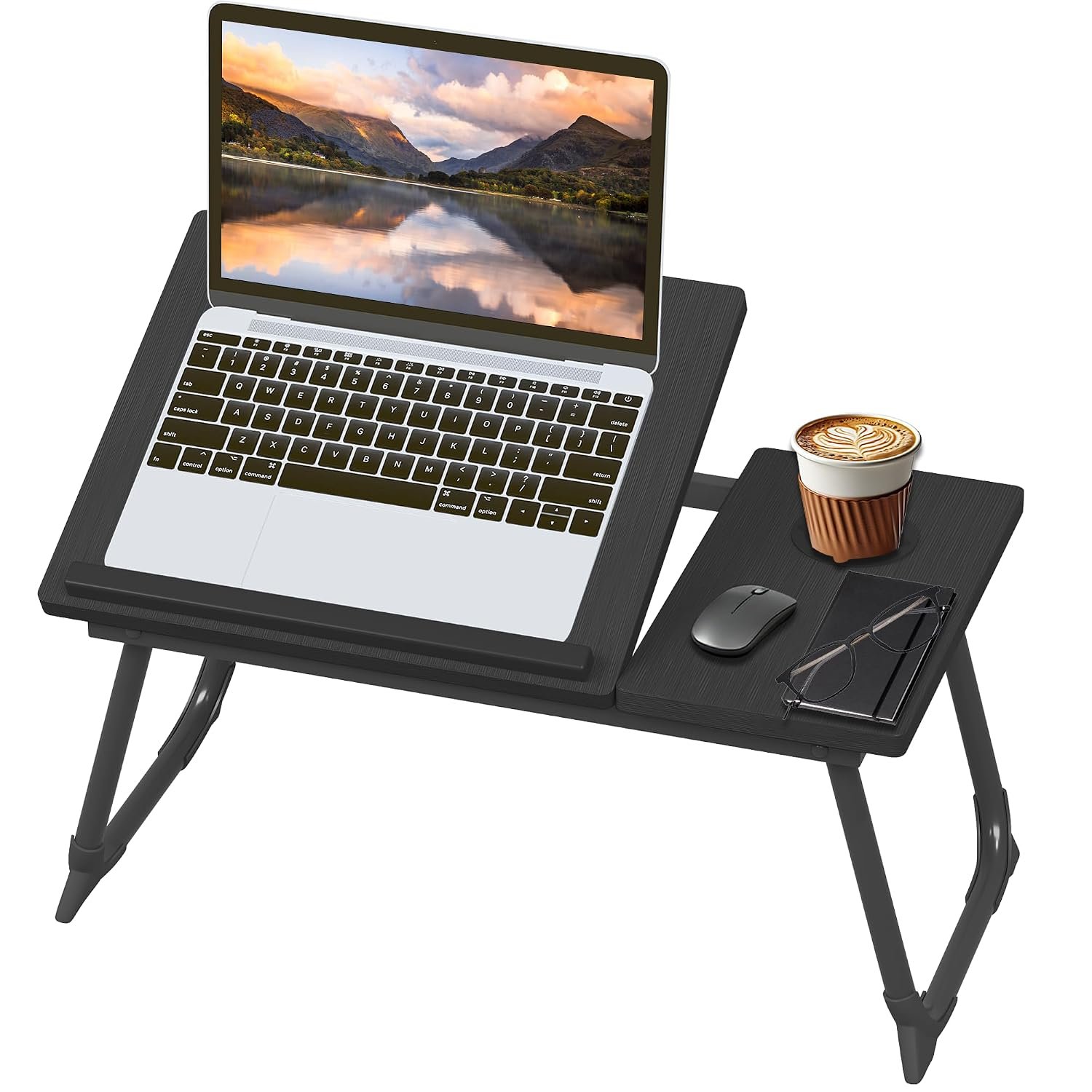 Vervea Laptop Bed Table with Foldable Legs, Cup Slot, Adjustable Trays, Holder, Notebook Stand – Ideal for Bed, Sofa, Terrace, Balcony, and Breakfast