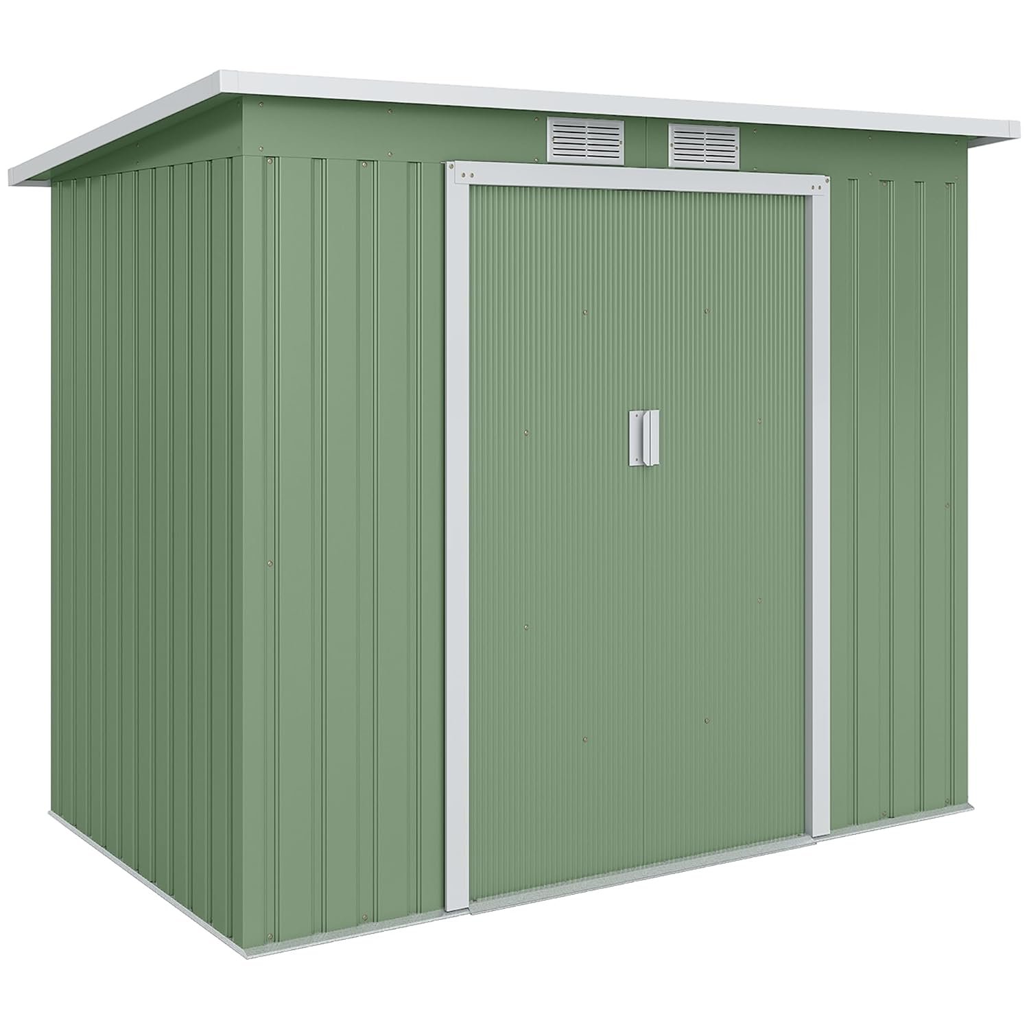 Outsunny 7 x 4ft Metal Garden Shed, Waterproof Galvanised Outdoor Storage Shed with Foundation Kit, Lockable Double Door, Pent Roof and Vents for Patio Equipment Tools, Green