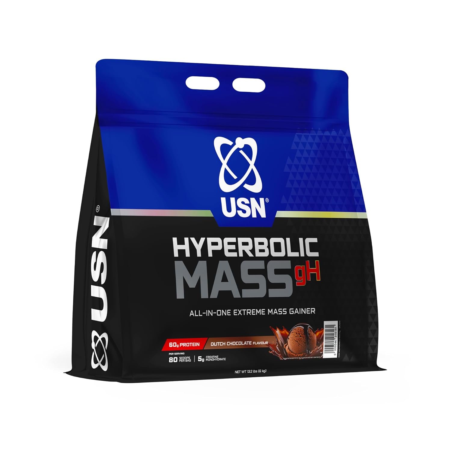 USN Hyperbolic Mass Weight Gainer Protein Powder | Dutch Chocolate | 6kg | 1100+ Calories | High Calorie Muscle Mass Gainer | 60g Protein + Creatine | Bulk Weight Gain for Hard Gainers