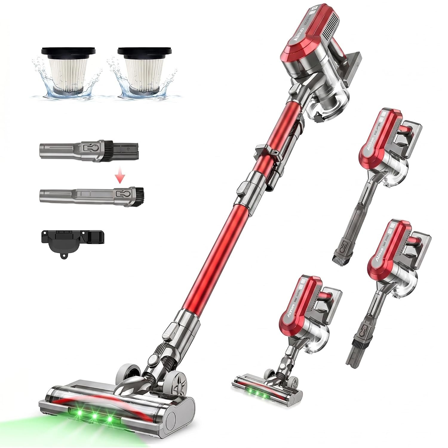 Akitas V10A Cordless Vacuum Cleaner 450W BLDC Motor 45kPa Suction 60min Runtime Lightweight Stick & Handheld LED Power Brush with Green Light Tangle-Free Ideal for Carpet Hard Floors & Pet Hair