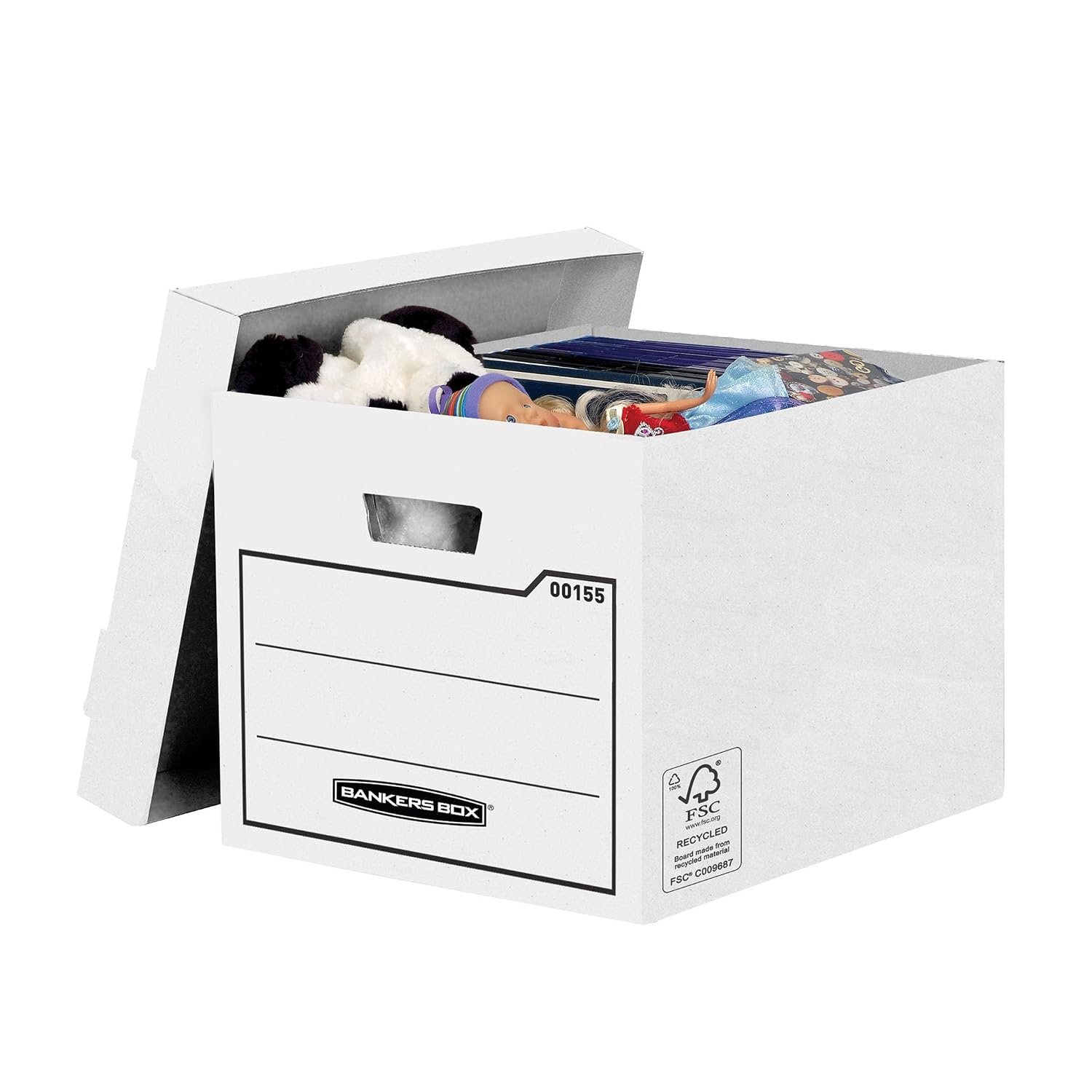 Bankers Box 10 Storage Boxes Durable Storage Boxes with Lids - Heavy Duty Cardboard Boxes with Handles for Storage & Relocating - W32.5 x H28.5 x D39cm (Pack of 10) - White