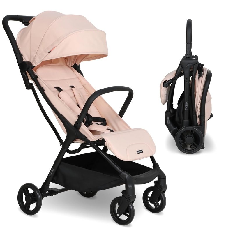 My Babiie MBX2 Compact Stroller – from Birth to 22kg, Foldable, Lightweight, Travel Buggy for Toddlers, Pushchair with UPF50+ Sun Canopy - Blush Pink