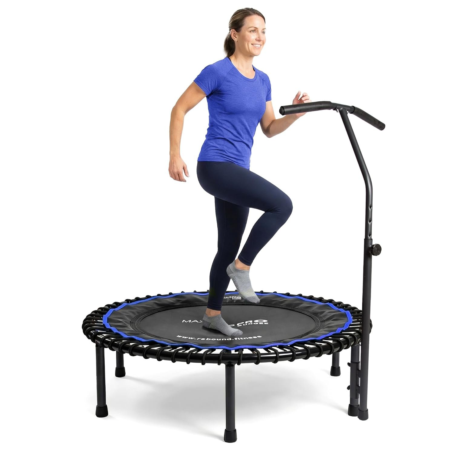 Maximus Pro Bungee Rebounder with T Bar Handle | Stronger Quieter & Softer Bounce | 40'' Mini Trampoline Ready Assembled for Adults | Max 400lb | DVD+ Videos