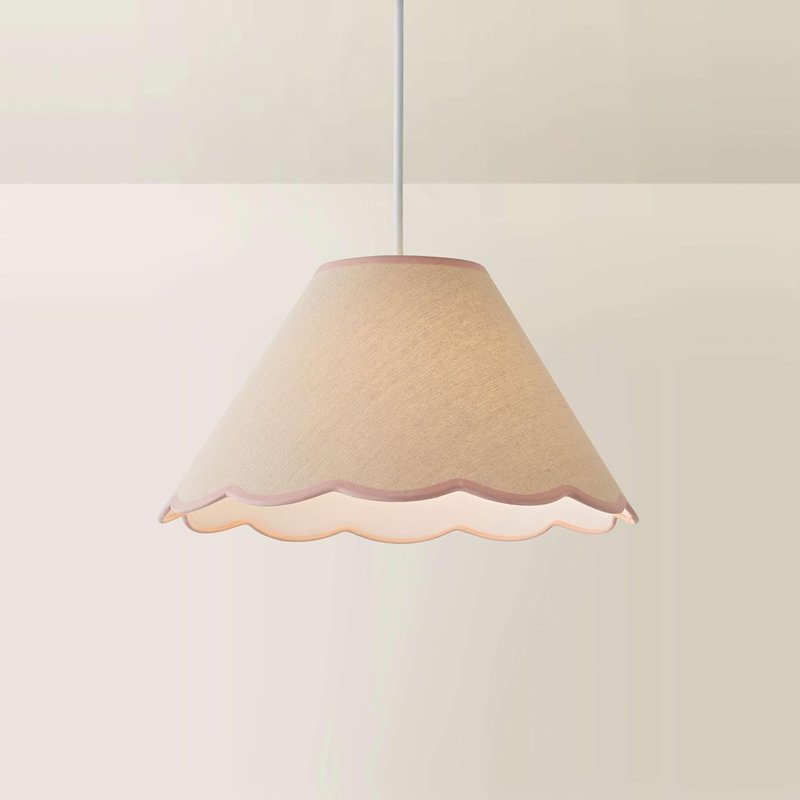 ValueLights | Large Easy Fit Natural Linen Tapered Light Shade with Pink Scallop Trim | Lamp Shades, Home Décor & Improvement Essential | 41cm Shade Width