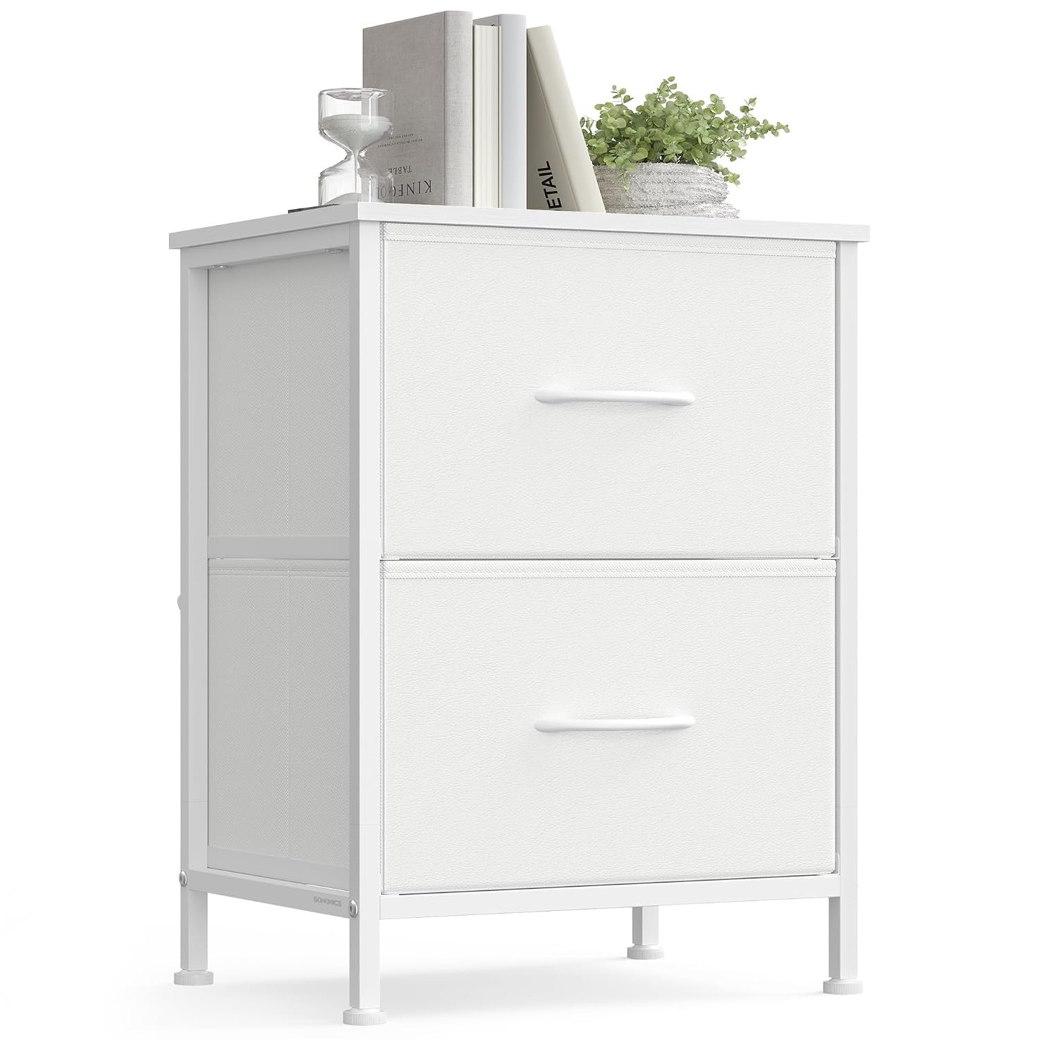 SONGMICS Collection - Bedside Table with 2 Drawers, Side End Table, for Bedroom, Steel, Modern, Cloud White and Snow White BELLAH LGS312WH01