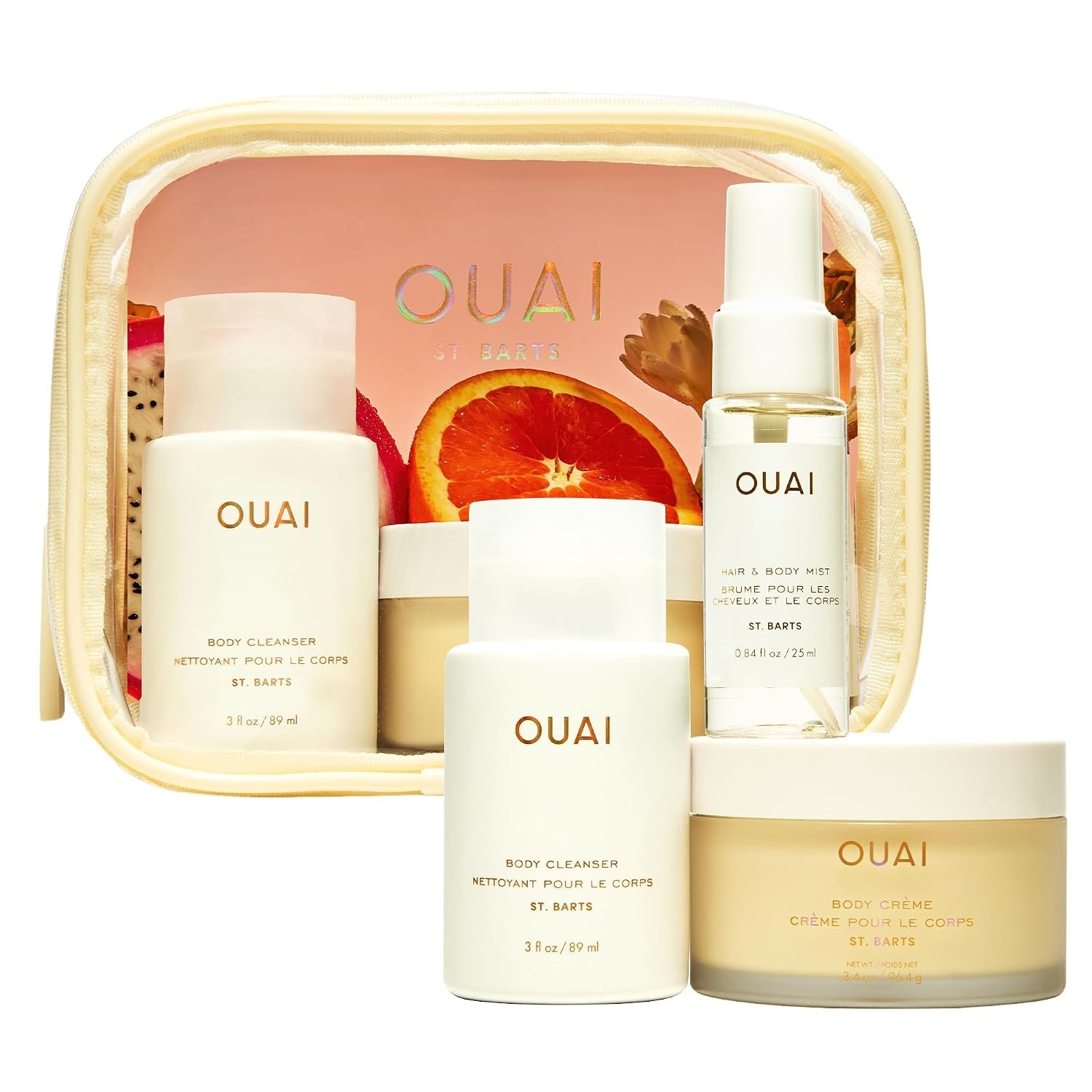 OUAI Wanna Get A-OUAI Kit – Limited Edition Travel Set with Cleanser, Body Crème & Hair & Body Mist – St. Barts Scent – Hydrating & Nourishing – 3-Piece Gift Set