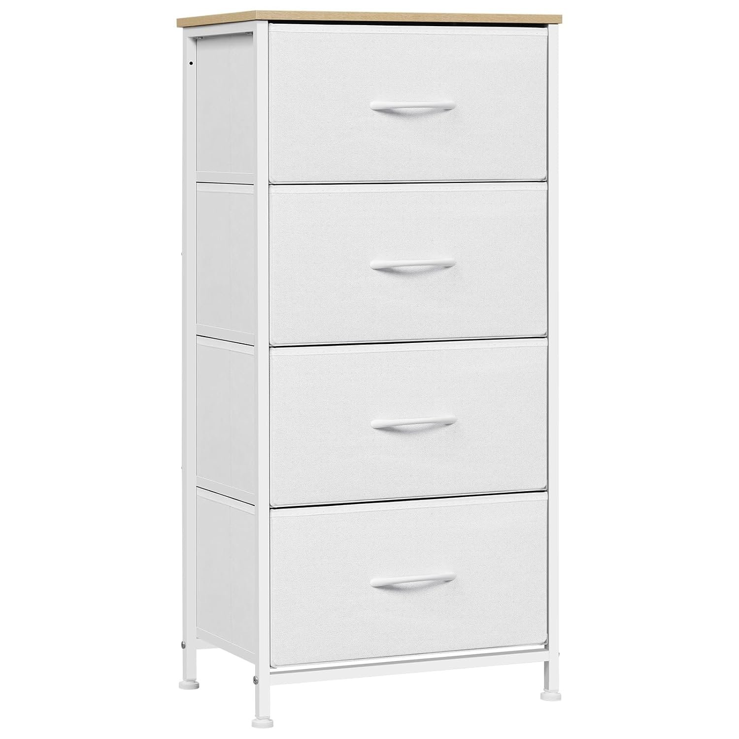WOLTU Chest of Drawers, 4 Fabric Drawers, Storage Cabinet for Bedroom Hallway Living Room, Steel Frame, E1 Wooden Top, White, SSK011ws-UK