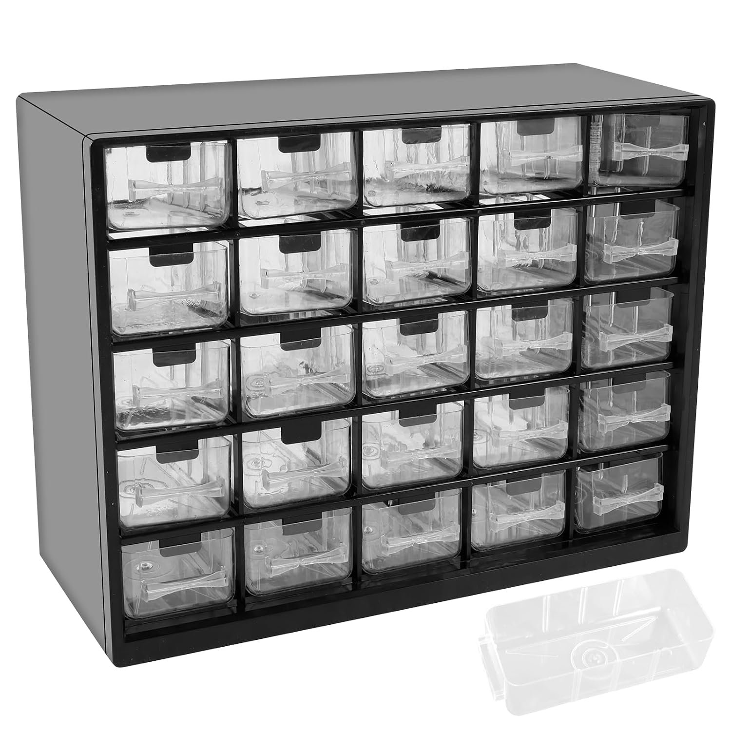 25 Drawers Stackable Storage Cabinet with 50 Removable Dividers, 29.3x 22.5x 12.3cm Clear Desk Organizer with Drawers for Hardware Craft, Drawer Parts Storage Containers Stackable Cabinet
