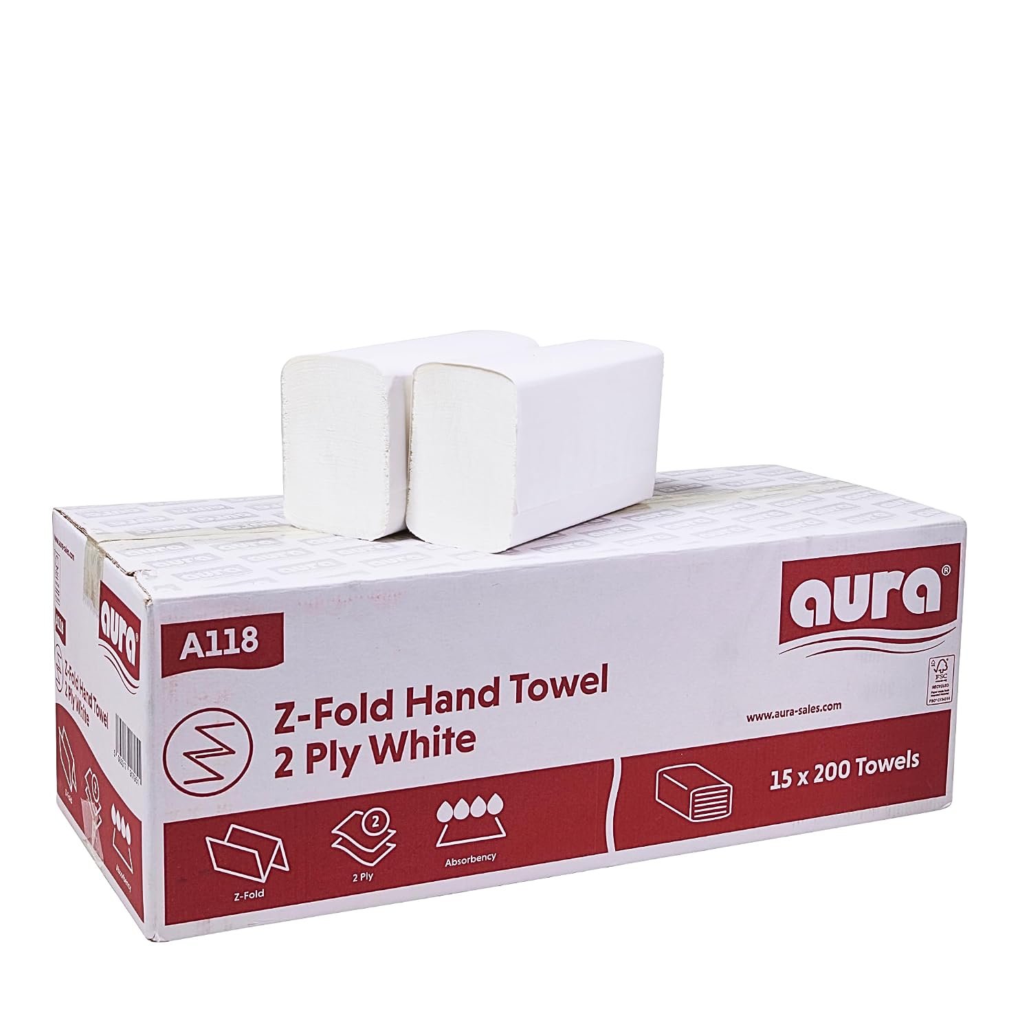 Aura Premium Paper Hand Towel | 2 ply Premium White, Extra Soft and Absorbent | 3000 Sheets Virgin Pulp Paper Towels Ideal for Commercial Use