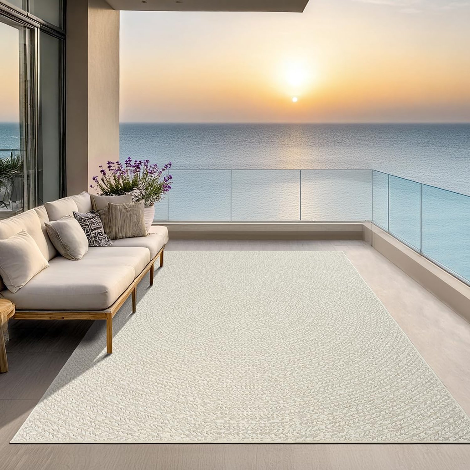 the carpet Kansas - robust indoor and outdoor carpet in natural jute look, weatherproof, suitable for patio and garden, Cream, ca. 240 x 340 cm