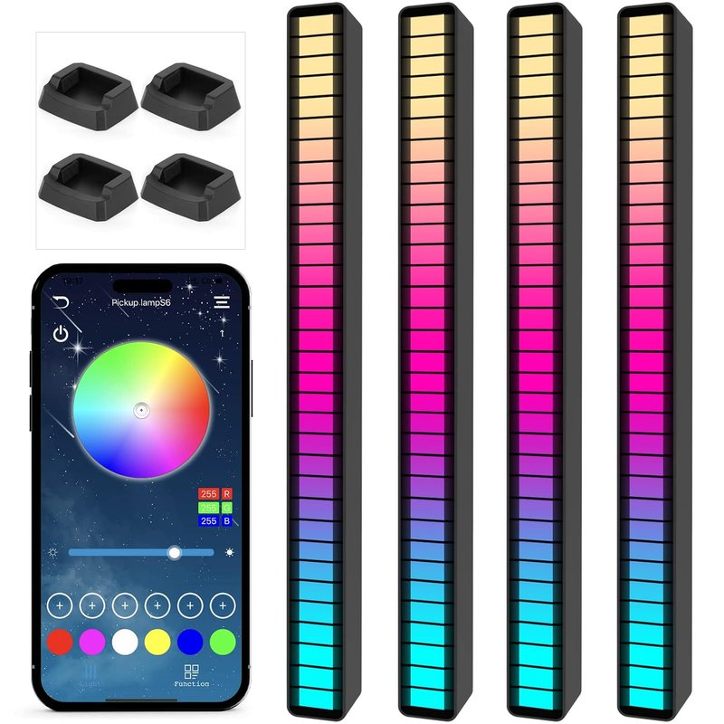 Soulpunk RGB Rechargeable Sound Control Light, Voice-Activated Pickup Music Rhythm Lights, Creative Colorful LED Ambient Light, with 15 Modes Music Sync 32-Bit Audio Spectrum for Car(4Packs-APP)