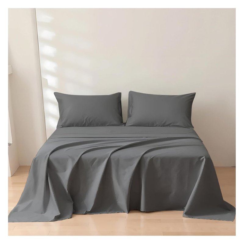 Rehan & Co King Size Flat Sheet Charcoal 100% Egyptian Cotton 300 Thread Count Hotel Quality Bedding Plain Dyed Breathable Flat Bed Sheets (250cm x 280cm)