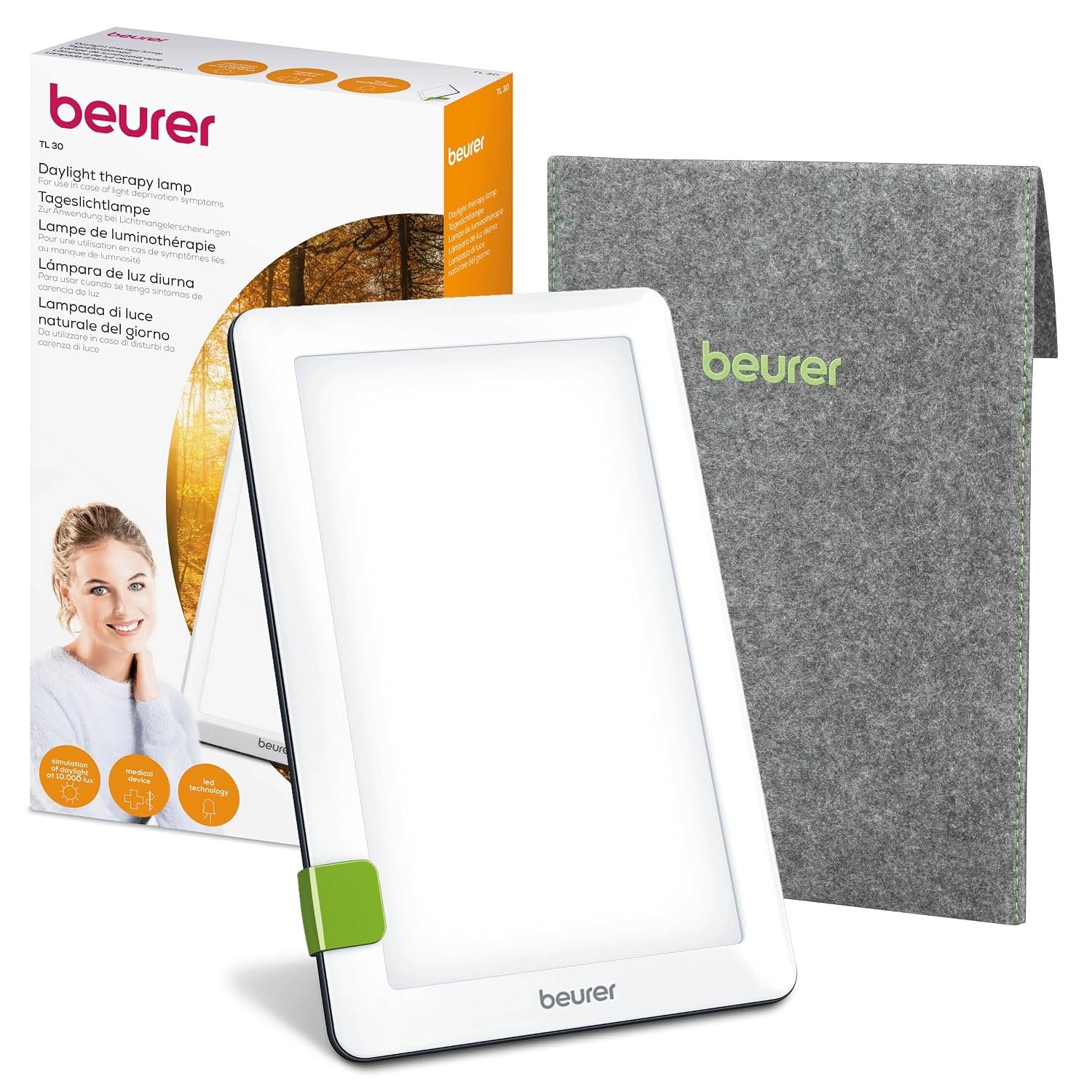 Beurer TL30UK SAD Lamp | Helps combat seasonal affective disorder | Daylight therapy lamp with 10,000 lux | Adjustable stand and travel bag | UV-free LED light therapy | Medical device