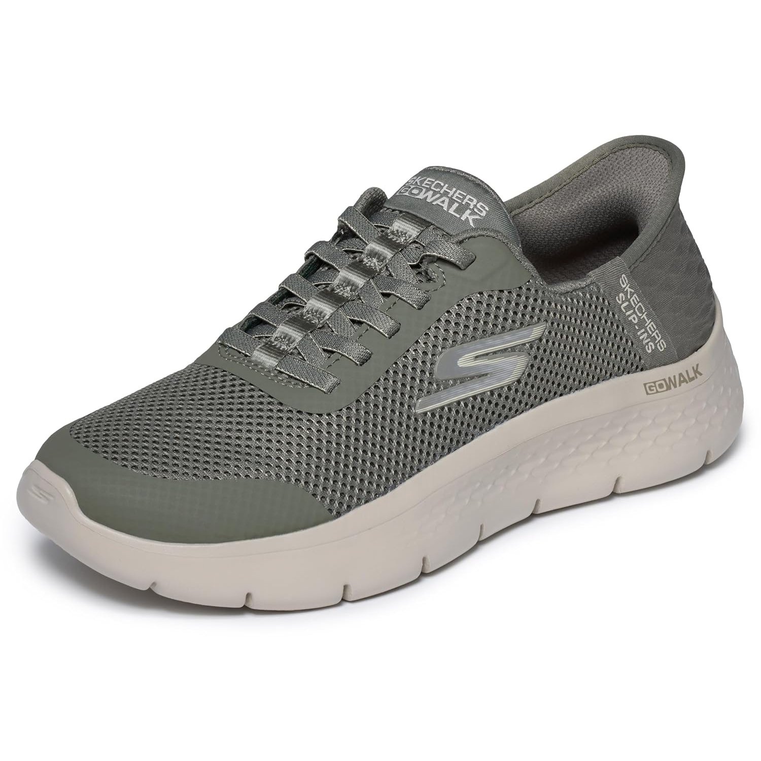 Skechers Women's Go Walk Flex Grand Entry Slip-In Trainers, Olive Textile/Trim, 10 UK