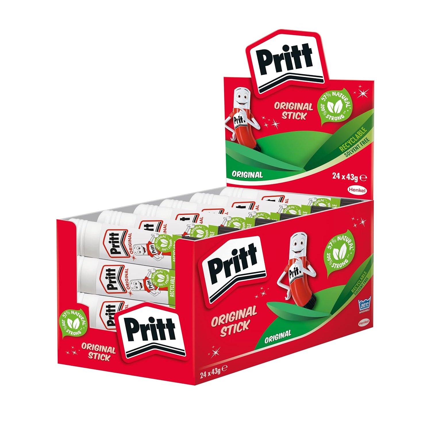 Pritt glue stick, safe & child-friendly craft glue for arts & crafts activities, strong-hold adhesive for school & office supplies, 24 x 43 g Pritt stick