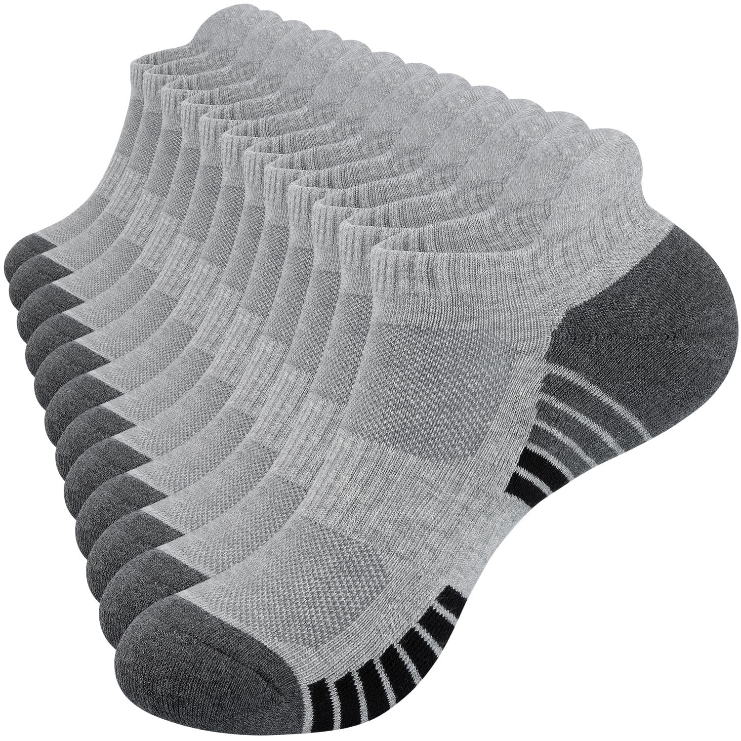 RUIXUE 85% Cotton Mens Trainer Socks Cushioned Running Socks, Anti-Blister Ankle Socks for Men Women Ladies Sports Socks Low Cut Breathable Athletic (6 Pairs/10 Pairs)