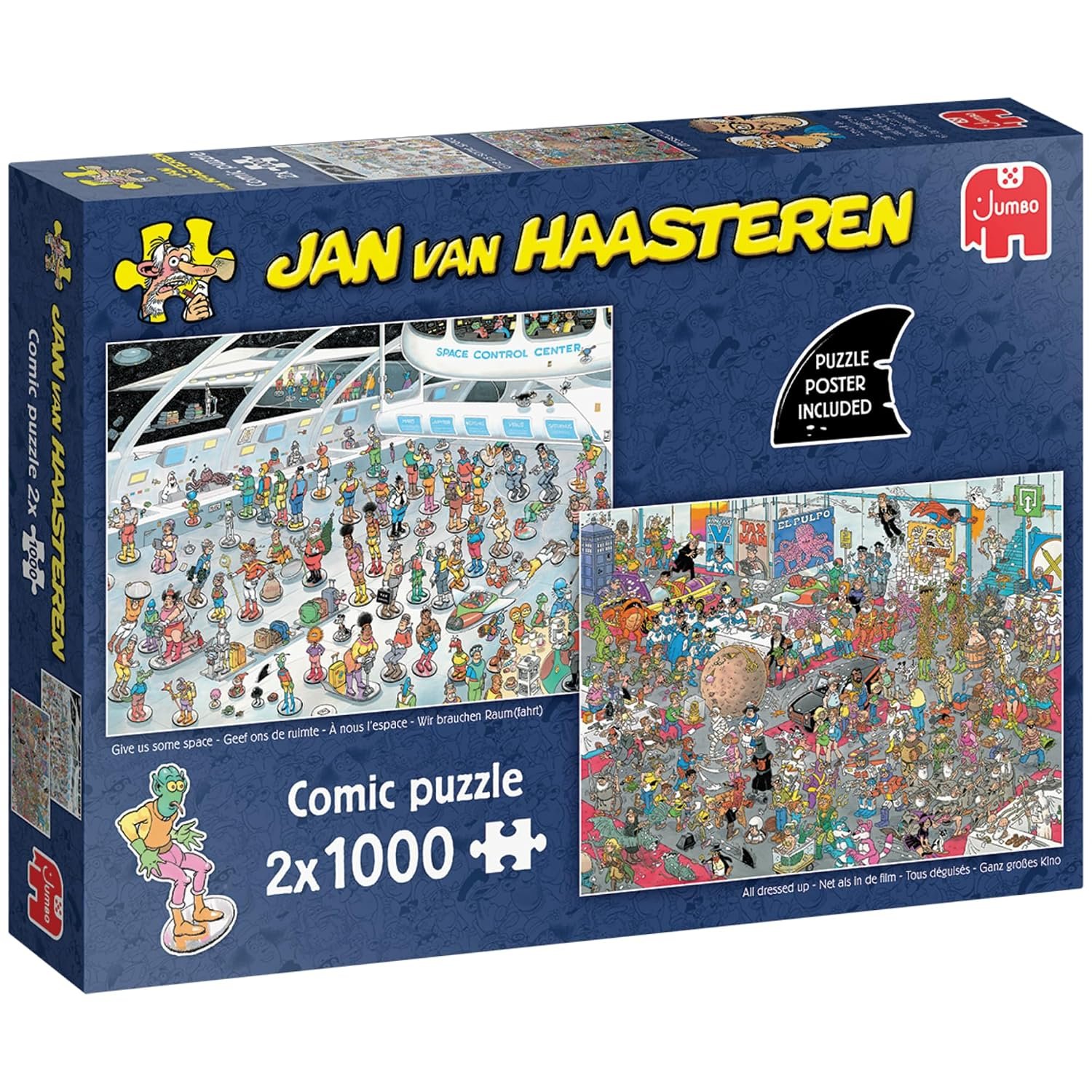 Jan Van Haasteren 2 in 1 Puzzle - Large 1000Pc Jigsaw Puzzles - Give us some Space & All Dressed Up - 1000 Piece Adults Puzzle - 100% Recycled Cardboard - Brainteasing Jigsaws for Birthday & Christmas