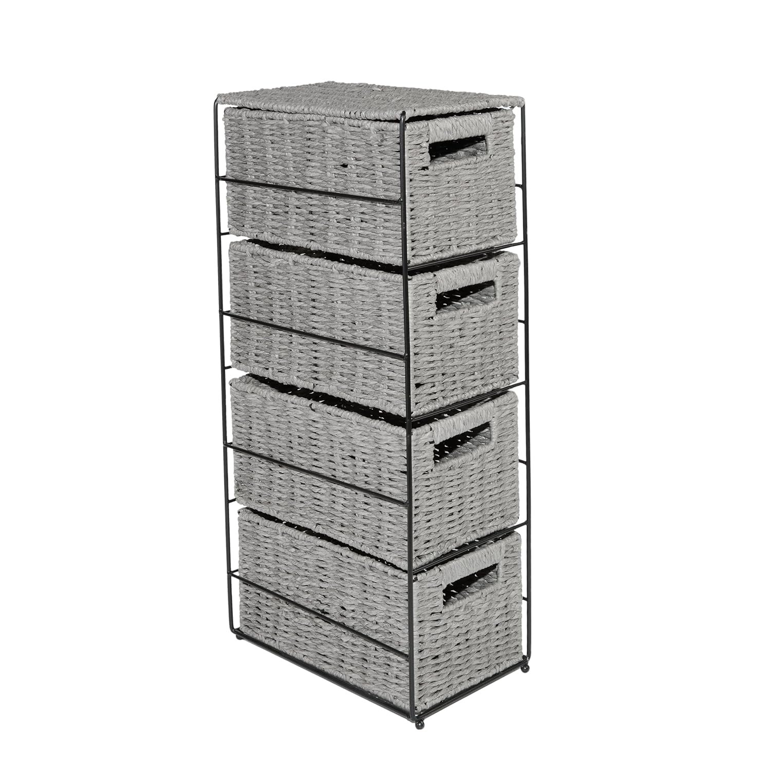 Wickerfield Seagrass Storage Unit Organizer and Cabinet with 4 Drawers for Narrow Space Storage and Collection at Home and Office Window Display (Grey)