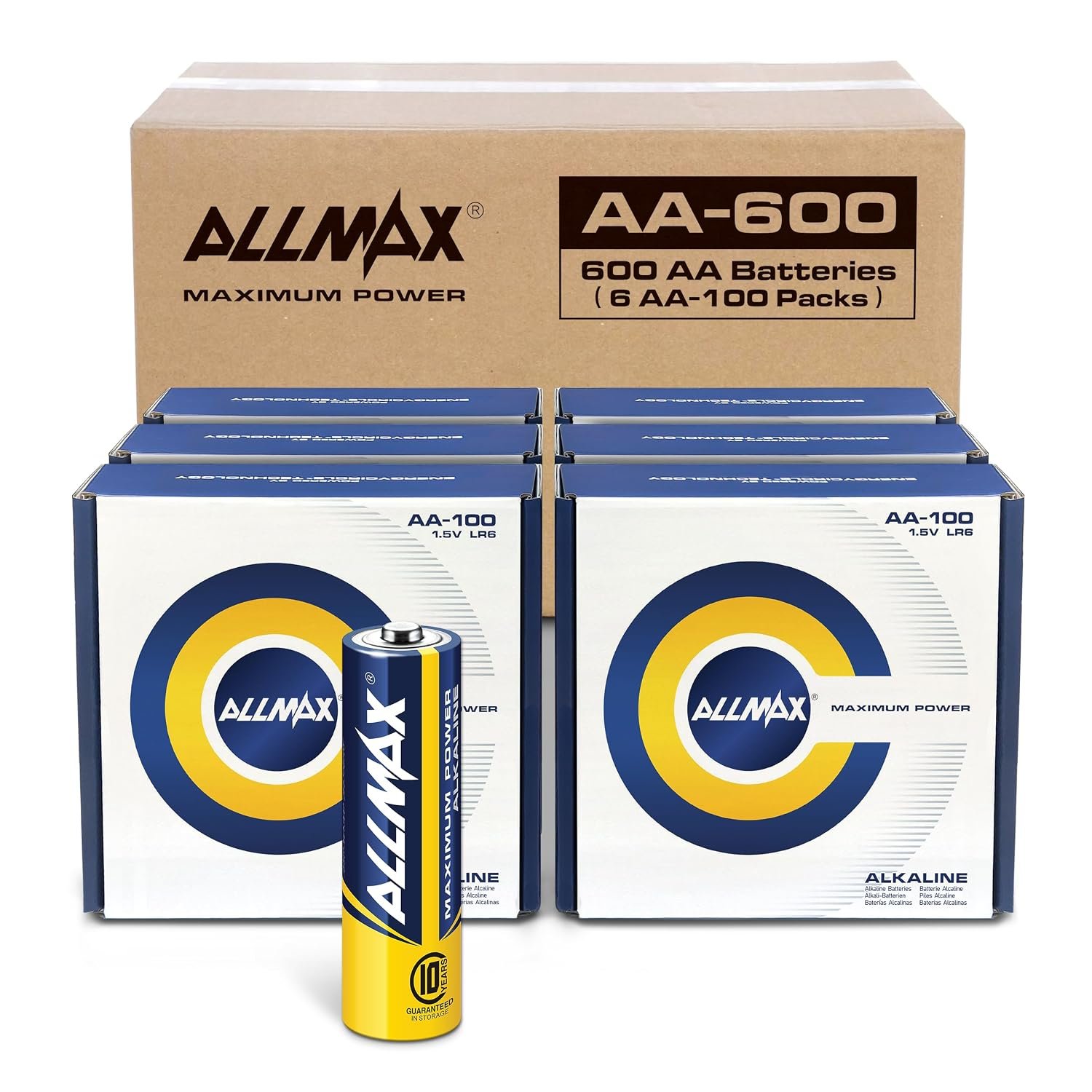 Allmax AA (LR6) Maximum Power Alkaline Double A Batteries (600 Count Wholesale Pack / 6 Boxes of 100 Batteries) – Ultra Long-Lasting, Leakproof Design, 10-Year Shelf Life, Maximum Performance (1.5V)
