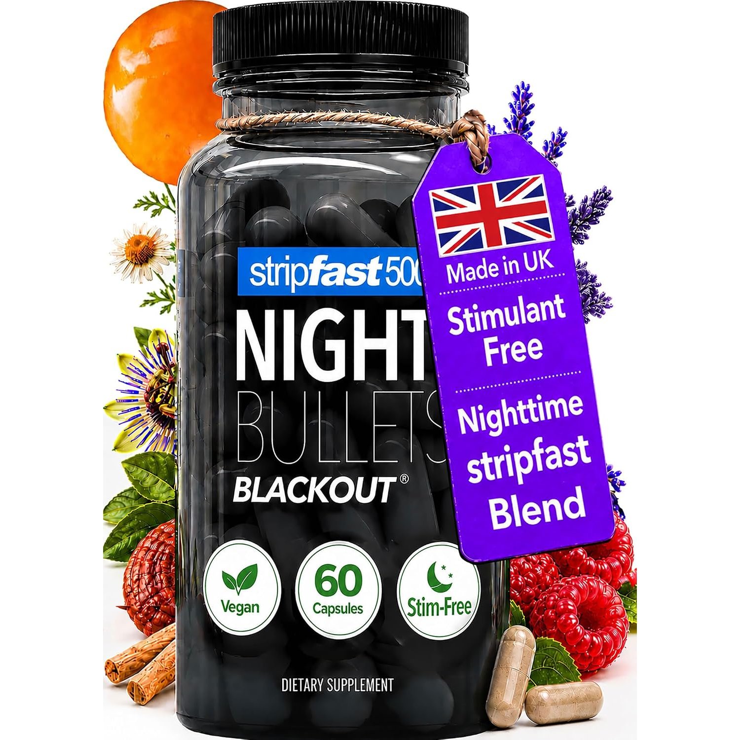 Night Bullets Weight Loss Pills for Women & Men, Stim-Free Nighttime Fat Burner, Appetite Suppressant, Diet Pills with Ashwagandha & CLA, 60 Capsules