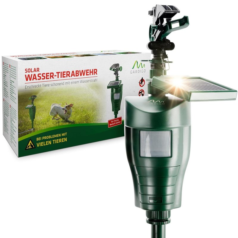 GARDIGO® Water Jet Animal Repellent Solar | Bird Repellent, Heron Repellent, Cat Repellent Garden | Motion Activated Sprinkler | Up to 10m Range | Pigeon Deterrent Heron Scarer | Batteries Included