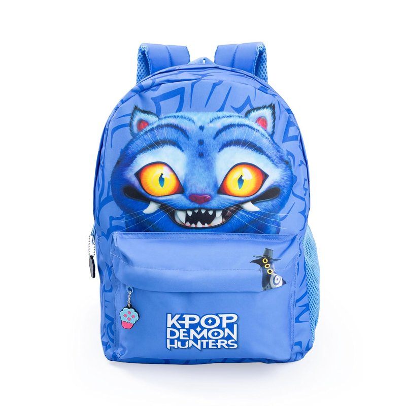 KPop Demon Hunters K-Pop Demon Hunters Derpy Tiger Blue Backpack | Kids School Bag with Front Zip Pocket | Padded Shoulder Straps & Chest Strap | K-Pop Demon Hunters Merch
