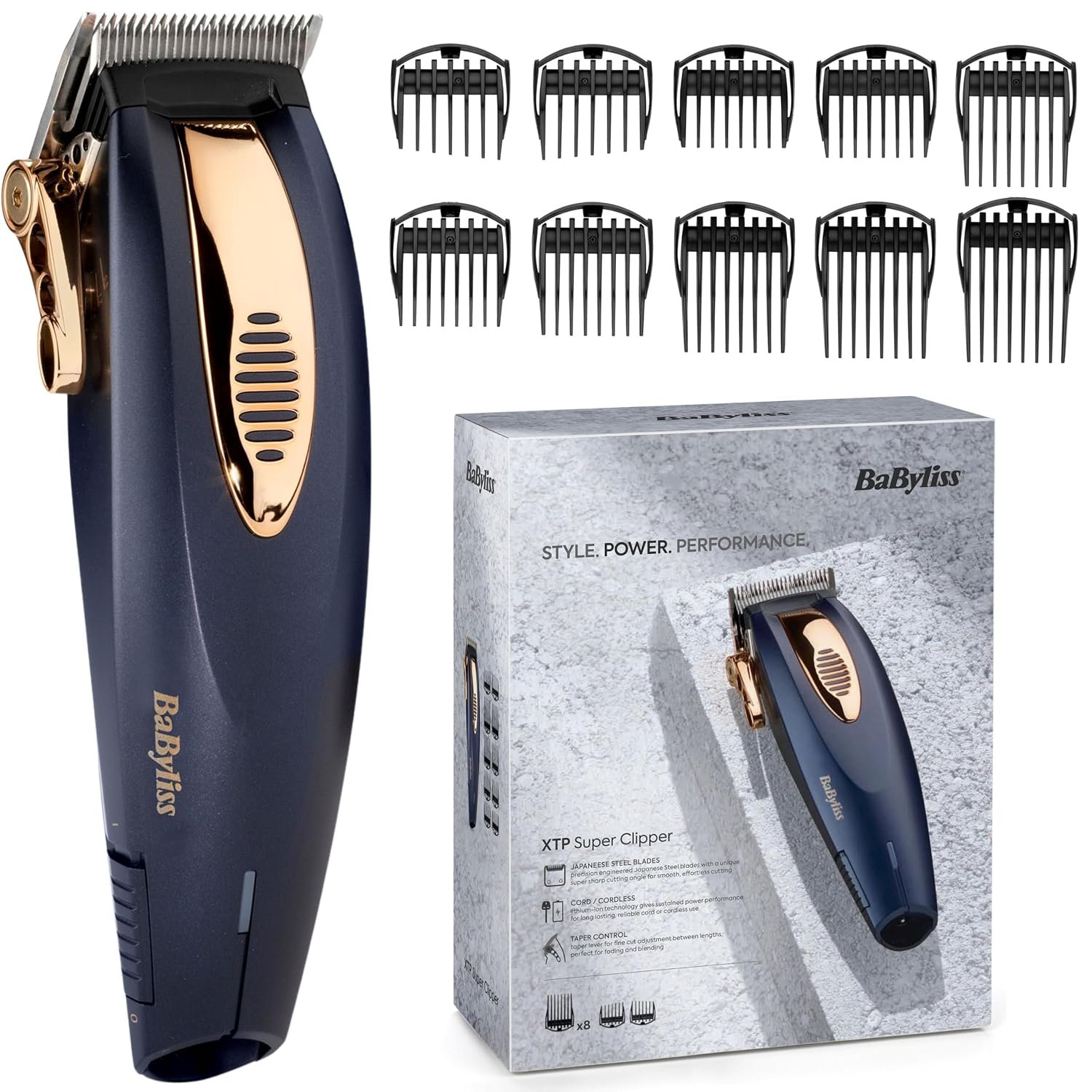 BaByliss XTP Hair Clipper - Professional Cordless Clippers for Men – Japanese Steel Blades, Lithium-Ion 85 Min Runtime, 45 Cutting Lengths, Grade 1-8, Ear Taper Guides, Hard Case, 7475DU