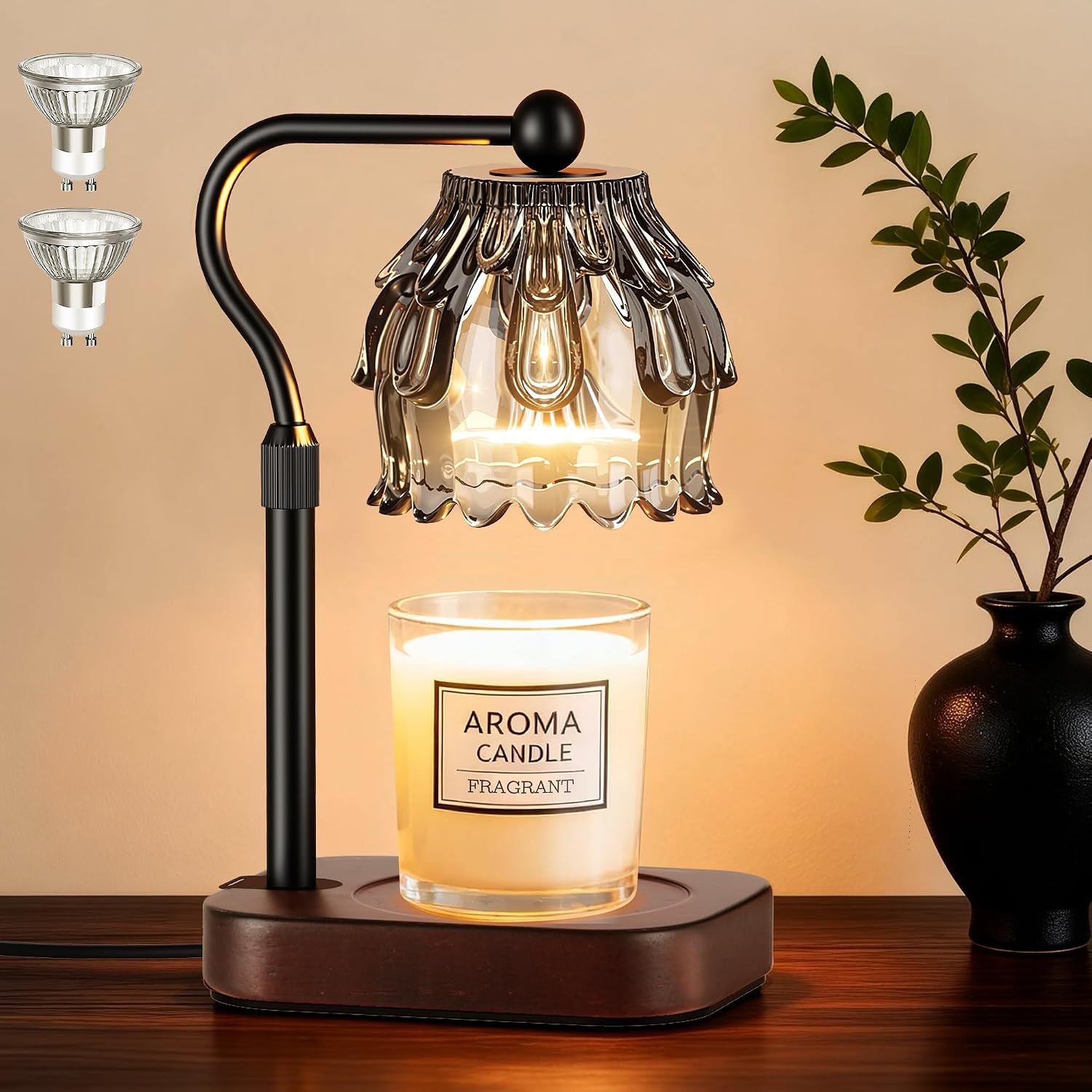 ROTTOGOON Candle Warmer Lamp with Timer and Dimmer Adjustable Height & Brightness for Scented Candles in Glass Elegant Home Fragrance Gift (Smoke Gray)