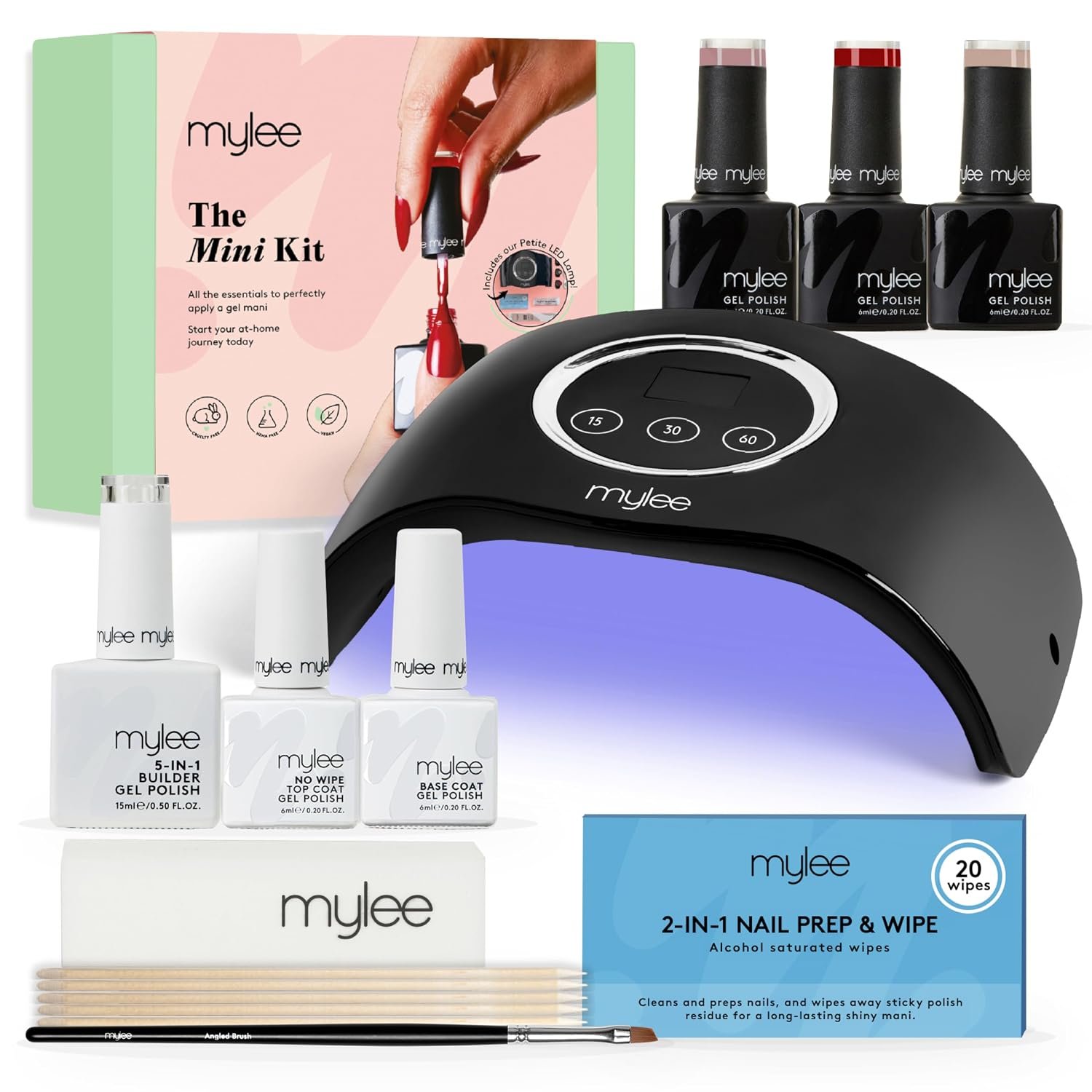 Mylee Mini Kit - Professional Nail Care Set for Beginners at Home – Includes LED Nail Lamp, Nail Gel Polish, Base Coat, Top Coat and Accessories