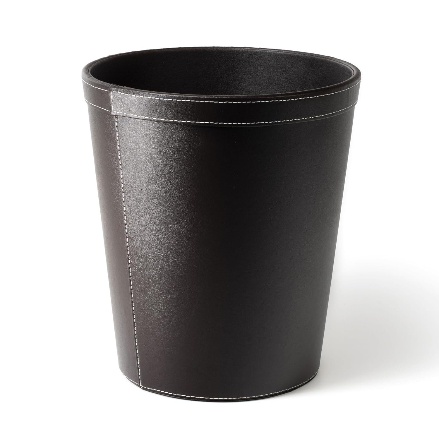 Osco Faux Leather Waste Bin – 12 Litre Round Waste Paper Basket – Stylish Leather Finish Bin for Home Office, Study, Bathroom, Desk – Easy Clean Surface – Compact & Elegant, Single, Brown