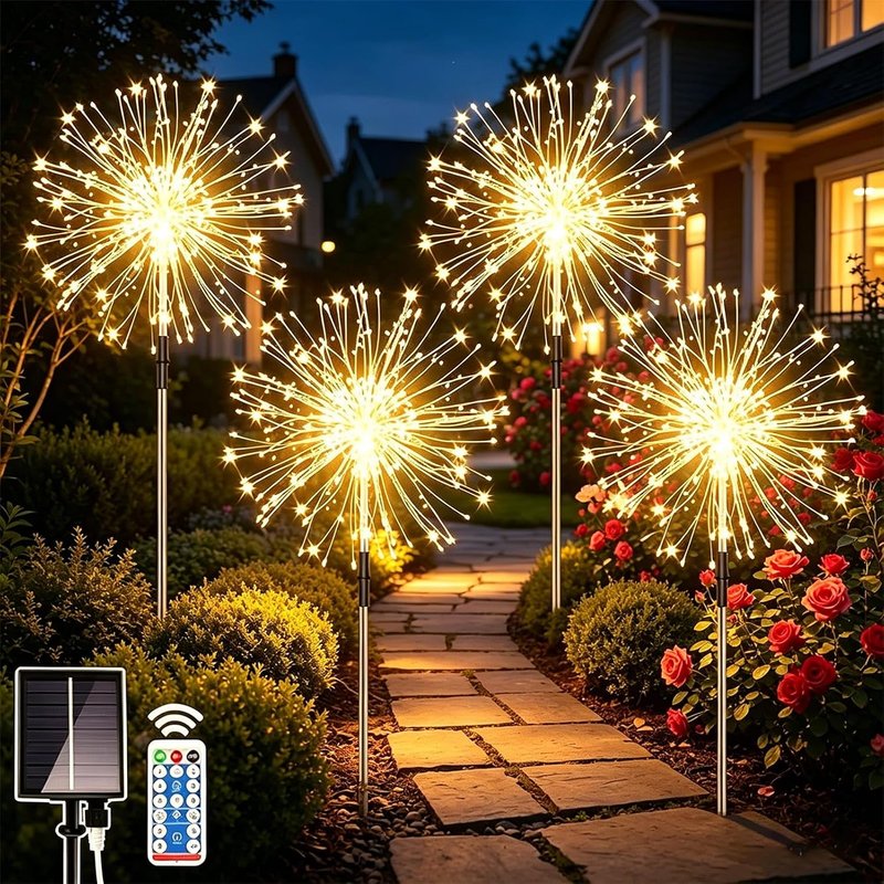 Dekofun 4 x 120 LED Garden Firework Solar Lights, 8 Modes Starburst Solar Lights, Outdoor Waterproof Fairy Light Outside for Pathway Patio Yard Lawn Party Backyard Wedding Landscape Flowerbed Decor