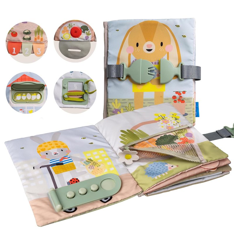 Taf Toys My First Busy Book. Baby Activity Book, Soft Cloth Touch & Feel Book for Toddlers. Montessori Busy Board. Early Learning Developmental Toy, Sensory Play. Suitable for Boys & Girls 18 months +