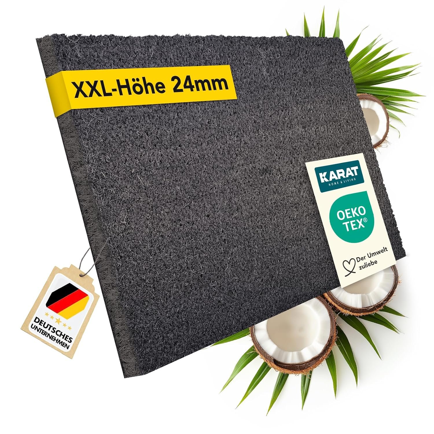 KARAT Doormat for Outdoor and Indoor Use, 200 x 300 cm, Grey, XXL Height 24 mm, Extra Thick Coconut Doormat, Dirt Trapper Mat, Coconut Mat with Non-Slip Backing for Front Door, Entrance