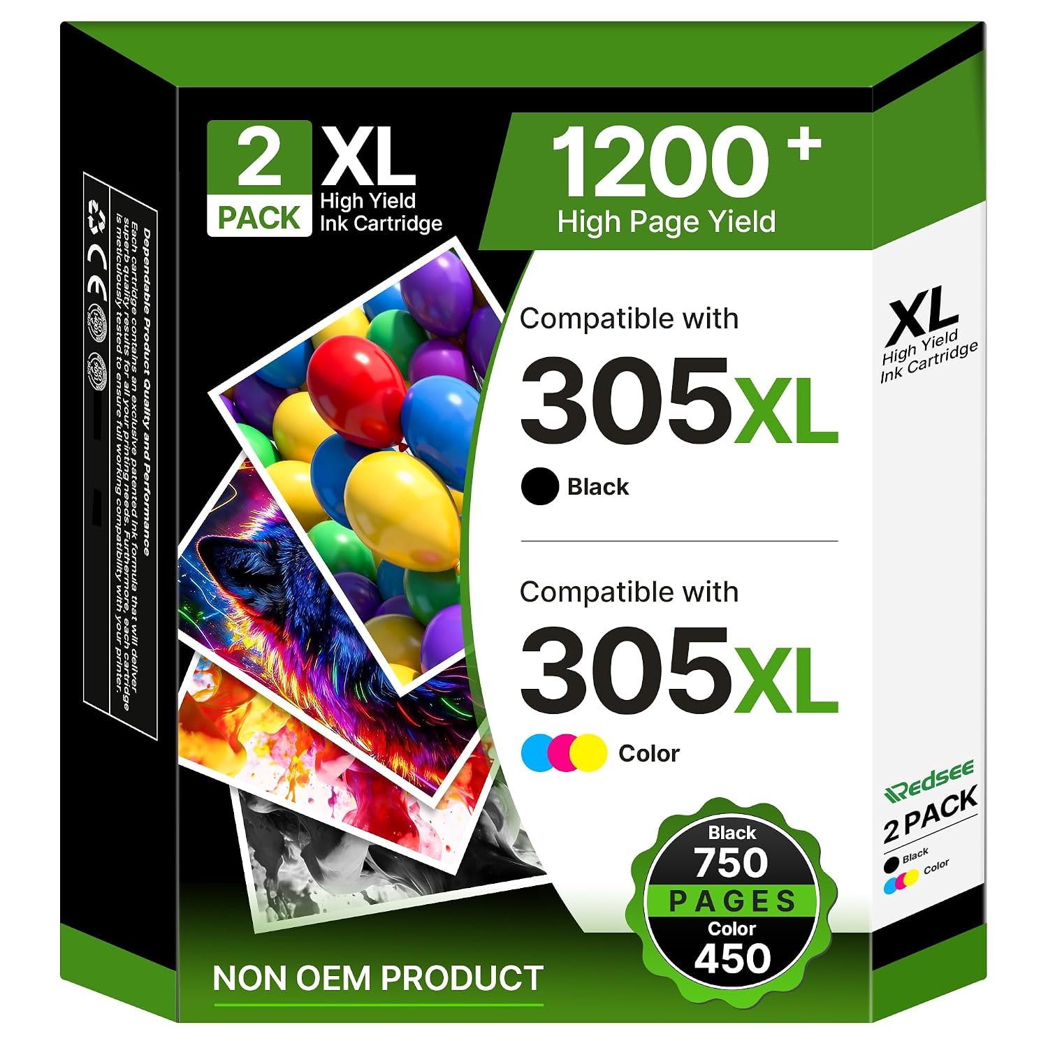 Redsee 305XL Ink Cartridges Replacement for HP 305 Ink Cartridges Black and Colour 305xl for HP Deskjet 2810e 2800e 2820e 2700 2710e Envy 6000 6020e 6032e(2 Pack)