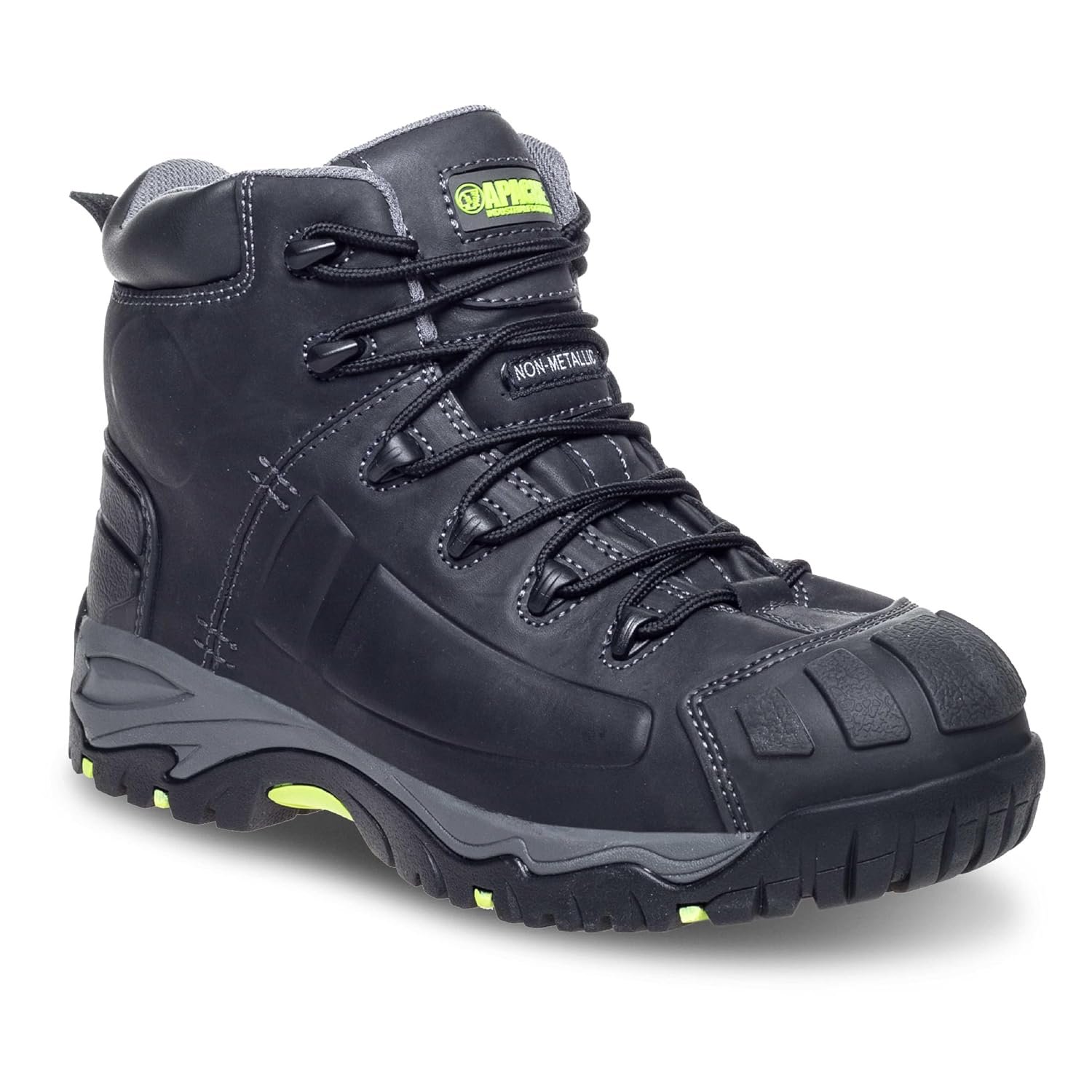 Apache Workwear Men's Mercury Safety Boot | UK Size 9 | Composite Toe Cap and Midsole Protection | Black Leather Non Metallic Shoe | Comfortable Padded Collar and Tongue
