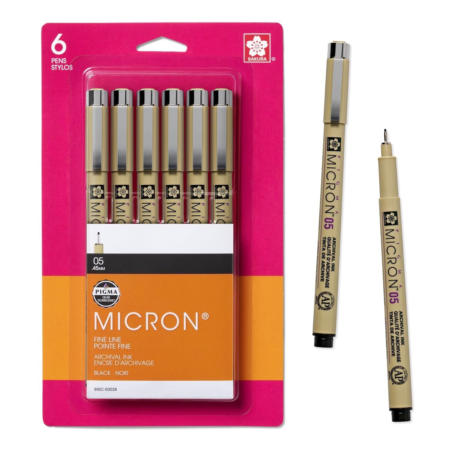 SAKURA Pigma Micron Fineliner Pens - Archival Black Ink Pens - Pens for Writing, Drawing, or Journaling - Black Ink - 05 Point Size - 6 Pack