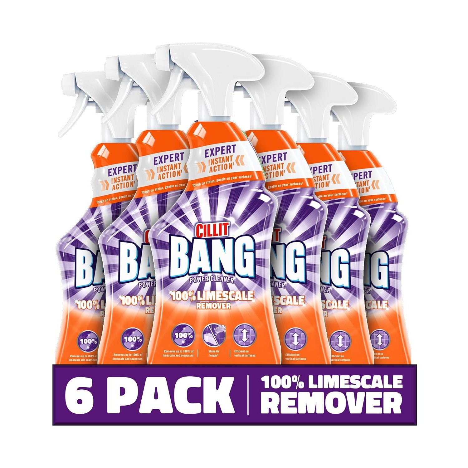 Cillit Bang 750ml Limescale Remover, 6 Pack, Fast Stain & Virus Eliminator, Disinfectant, Soap Scum & Rust Cleaner, Fresh Scent, Water & Dirt Repellent, Home Cleaning Formula.
