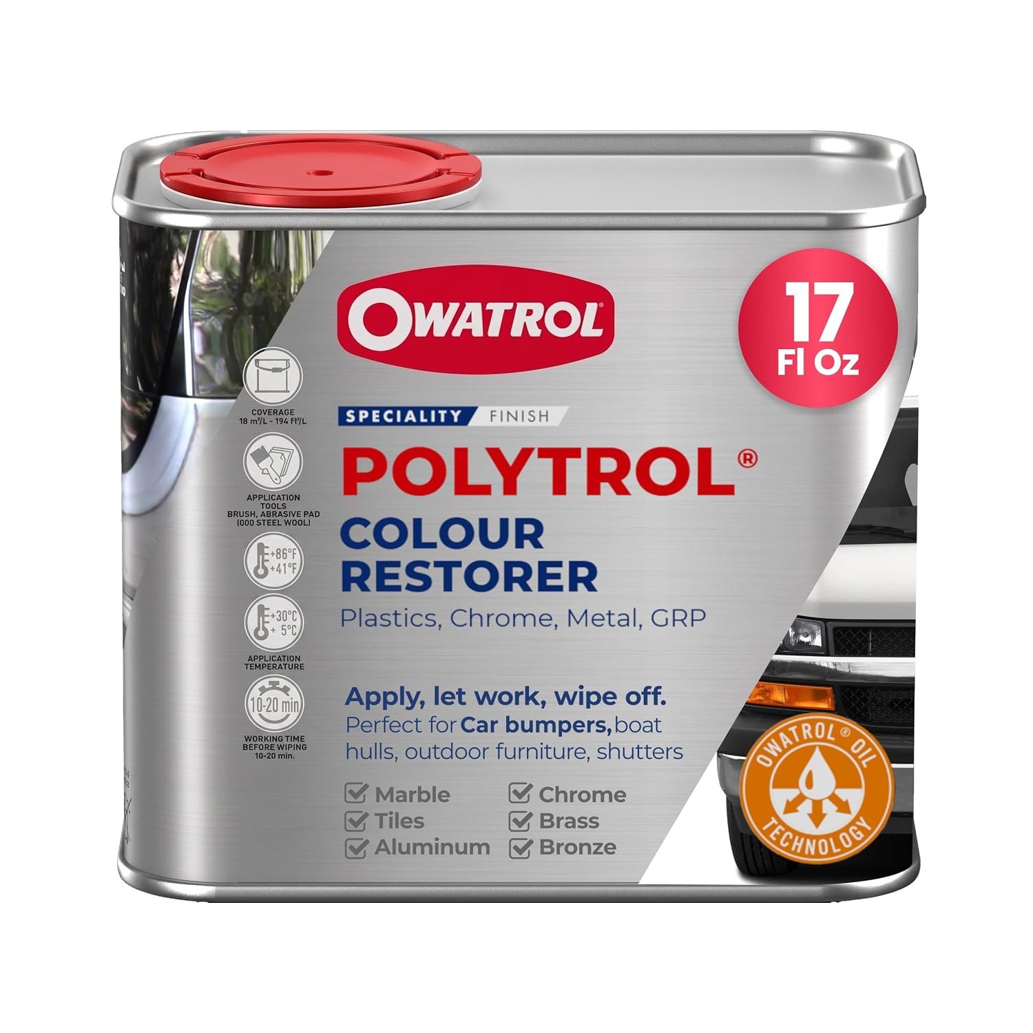 Owatrol Polytrol Colour Restorer, Easy to Apply & Deeply Penetrating, Perfect for Restoring Metals, Plastics, GRPs, PVCs, UPVCs, Composites, Chromes, Gelcoats & More - 0.5 litres