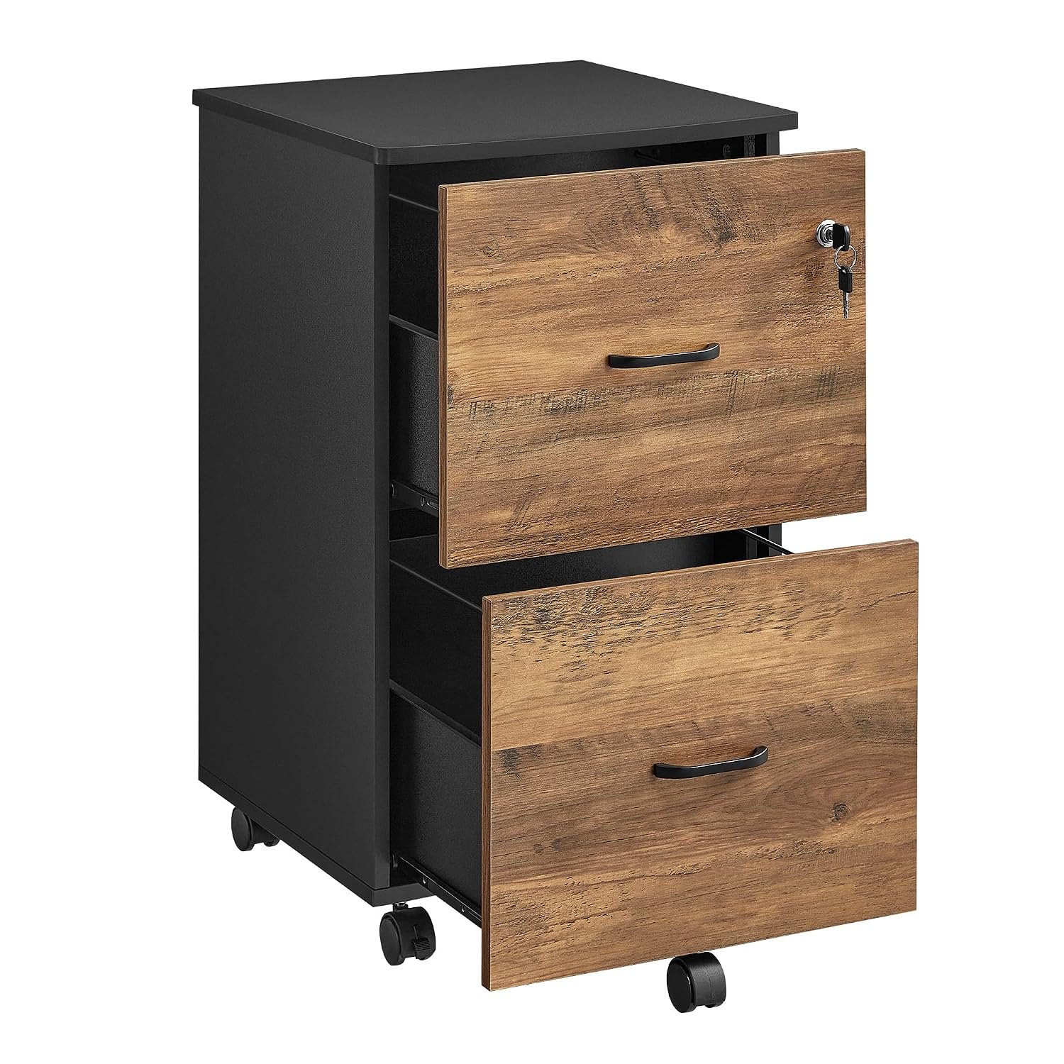 VASAGLE 2-Drawer Locking File Cabinet, Rolling Printer Stand for Home Office, A4 Letter-Size Hanging Files, Assembly Required, Honey Brown and Ink Black LCD027B01