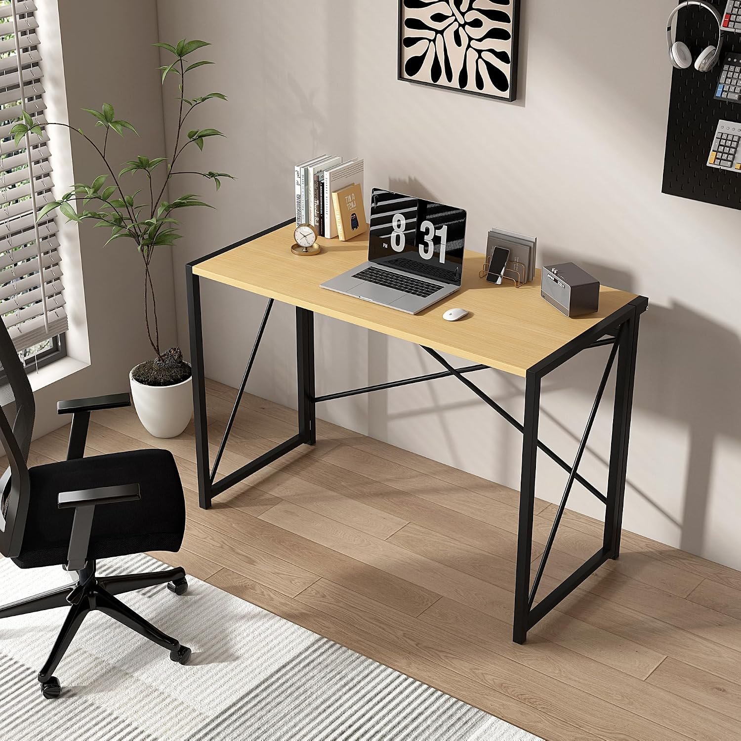 mcc direct Folding Desk Workstation Foldable Computer Desk for Office Home Study Writing Table No Assembly Miami (Natural, 80cm)